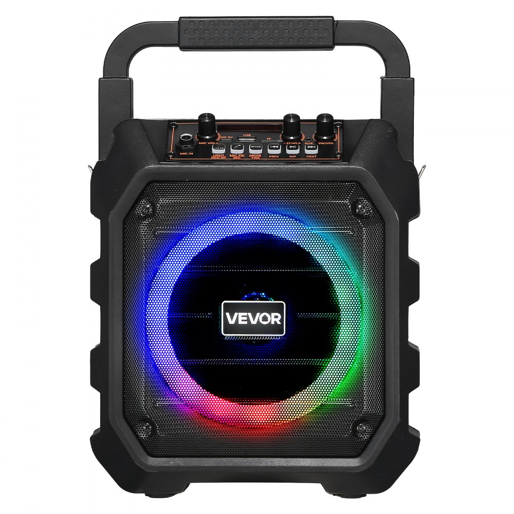 VEVOR Karaoke Macchina per Adulti, 20 W, Altoparlante Bluetooth Portatile da 165 mm con 2 Microfoni Wireless, Luce LED, TWS, Maniglia, Supporta Scheda Micro TF, USB, AUX, per Feste a Casa