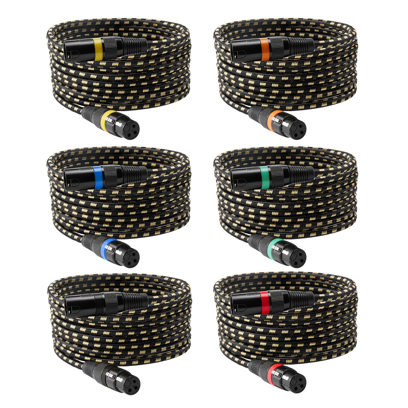VEVOR Cavo Audio Cannon XLR da 7,62 m, 6 Pezzi, Cavi per Microfono DMX Bilanciati Schermati da Maschio a Femmina, Cavi a 3 Pin Placcati in Oro, per Illuminazione da Palco, Sistemi di Altoparlanti