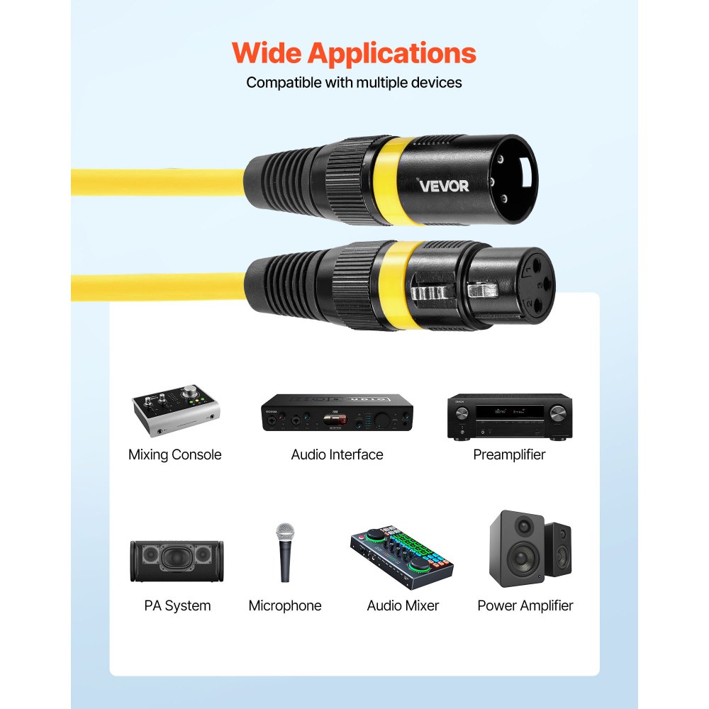 VEVOR Cavo Audio Cannon XLR da 1 m, 10 Pezzi, Cavi per Microfono DMX Bilanciati Schermati da Maschio a Femmina, Cavi a 3 Pin Placcati in Oro, per Illuminazione da Palco, Sistemi di Altoparlanti