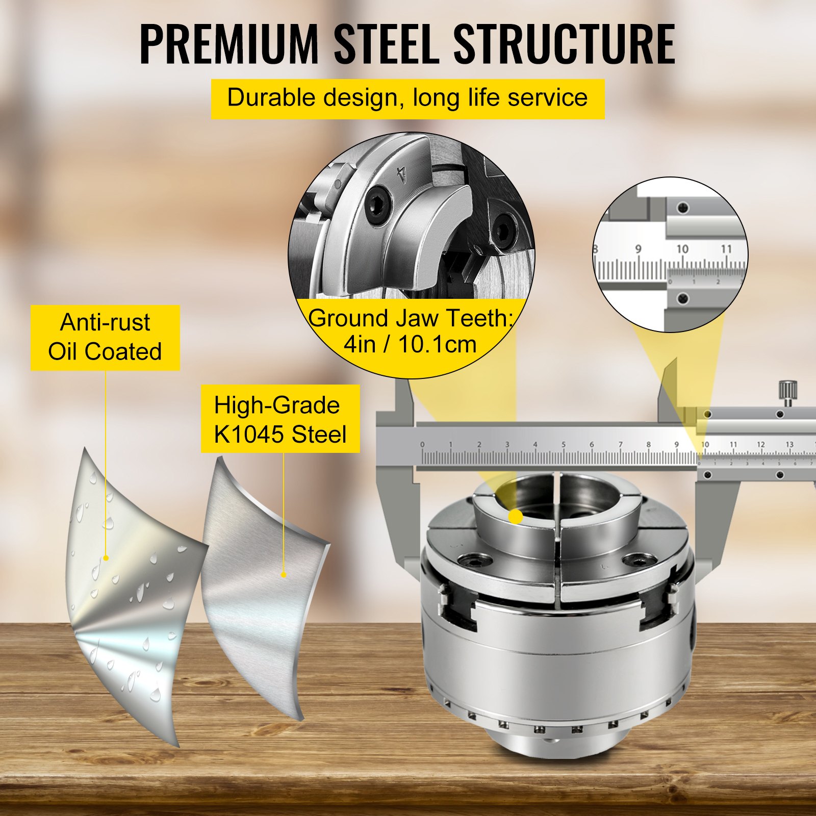 VEVOR  Mandrino 4 Griffe per Tornio 100mm/4pollici Set Mandrino Autocentrante Nova per Tornio Legno Set di Accessori Mandrino per la Lavorazione del Legno