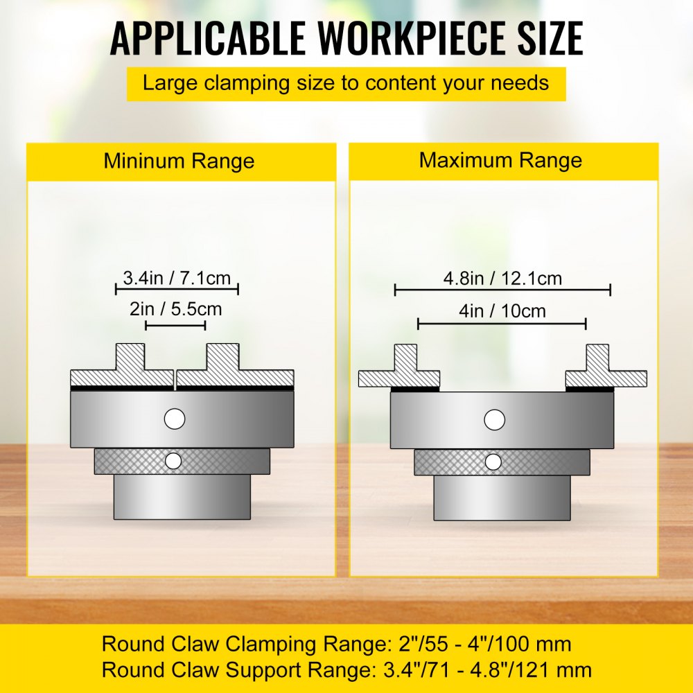 VEVOR Mandrino per Tornio 100mm/4pollici Mandrino Autocentrante per Tornio Legno Set di Accessori Mandrino 4 Griffe  per la Lavorazione del Legno