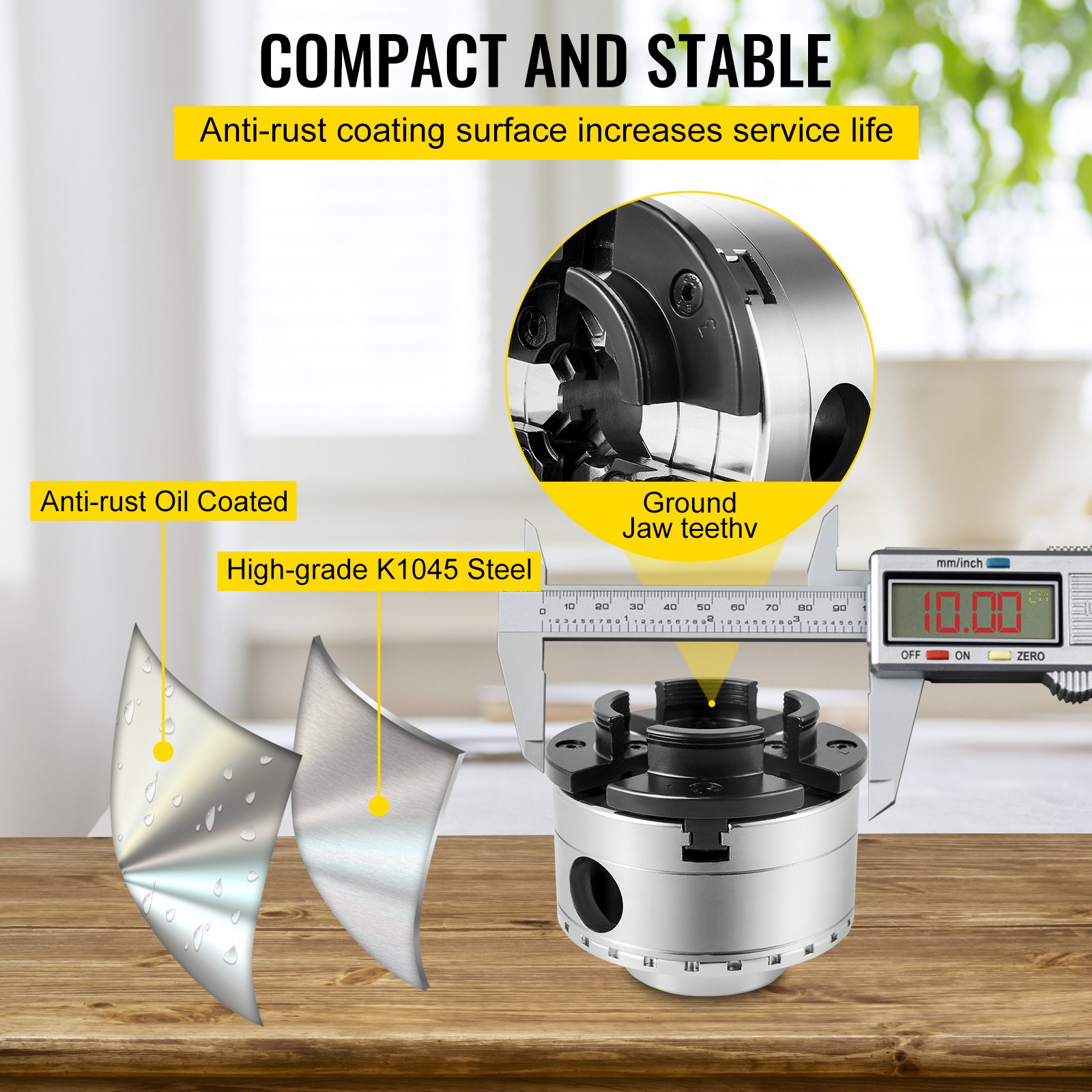 VEVOR Mandrino per Tornio 100mm/4pollici Mandrino Autocentrante per Tornio Legno Set di Accessori Mandrino 4 Griffe  per la Lavorazione del Legno