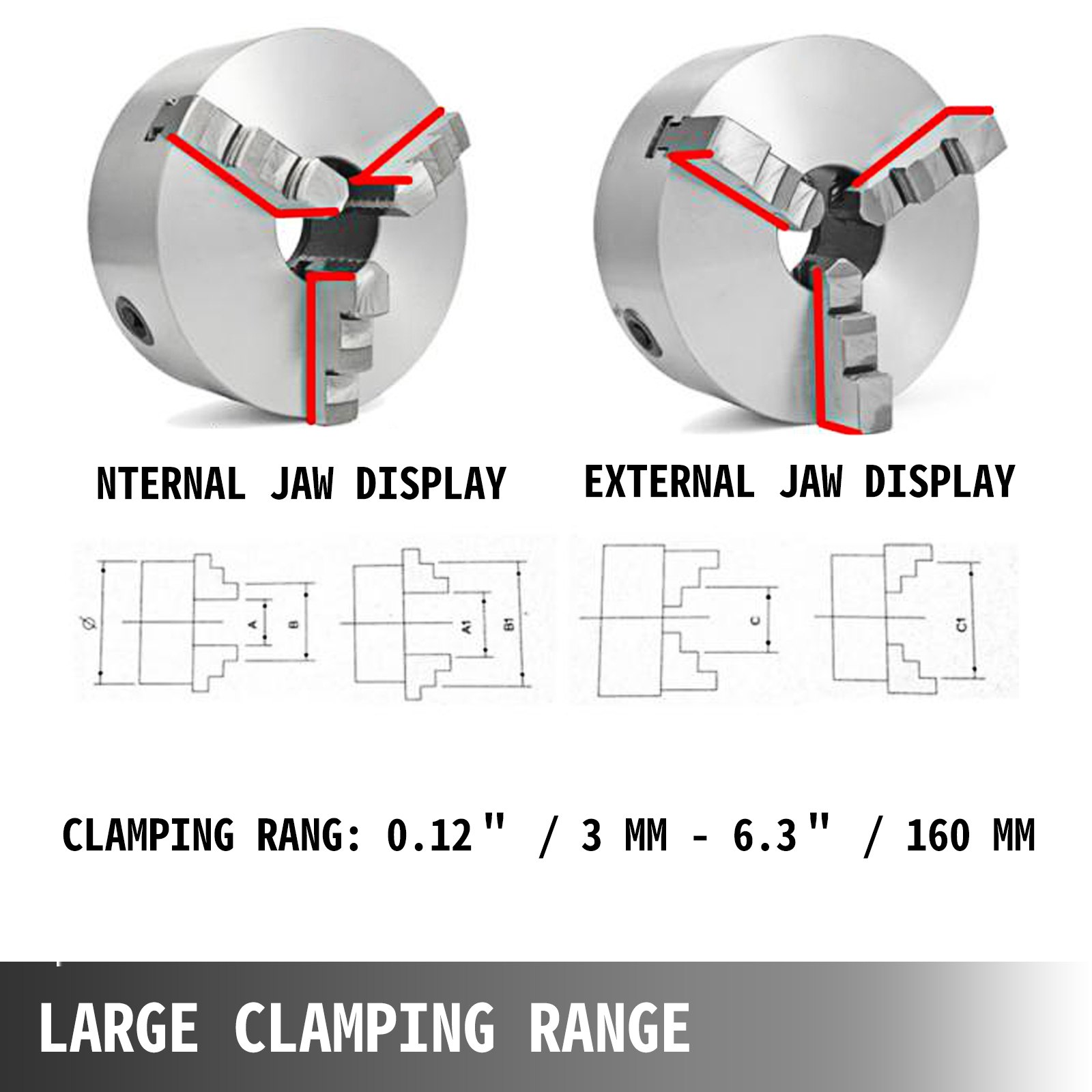 Mandrino Per Tornio K11-160 160mm 3 Griffe Cast Iron Internal Jaw