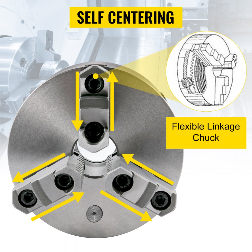 VEVOR Mandrino per tornio K11-200 a 3 griffe, mandrino autocentrante con griffe in acciaio temprato, rettifica interna ed esterna per tornio, trapano e fresatrice