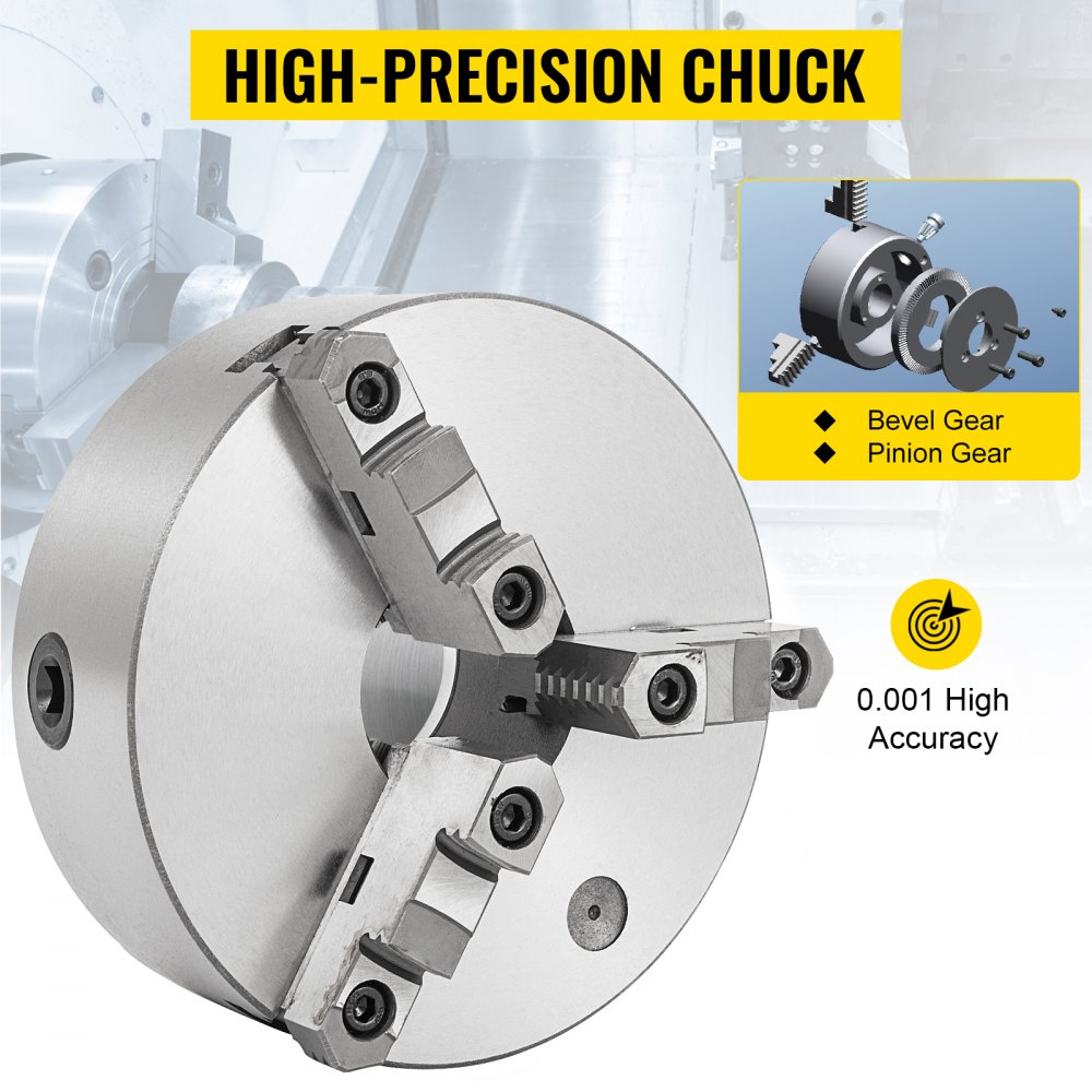 VEVOR Mandrino per tornio K11-200 a 3 griffe, mandrino autocentrante con griffe in acciaio temprato, rettifica interna ed esterna per tornio, trapano e fresatrice