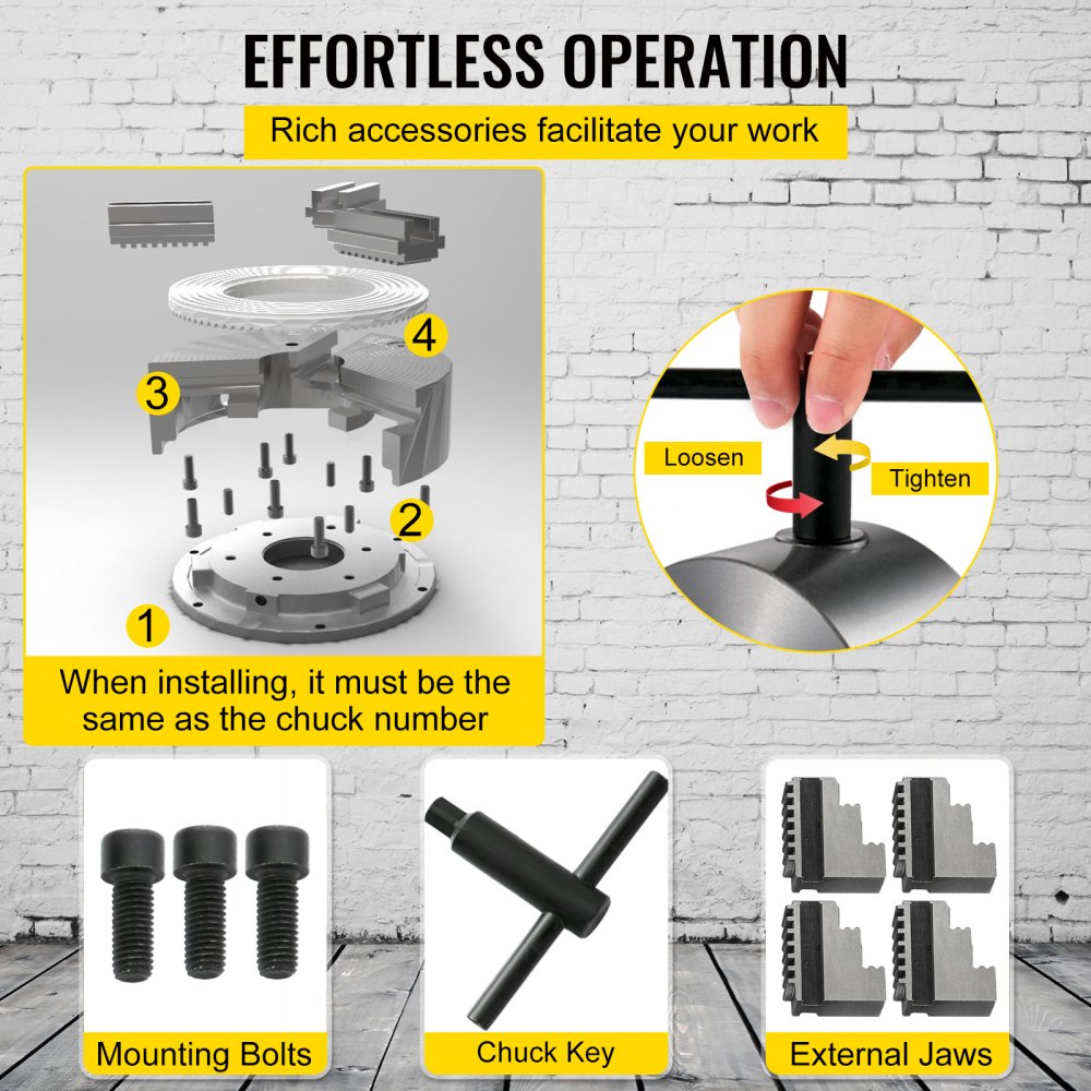 VEVOR Mandrino per Tornio a 4 Ganasce con Due Set di Ganasce, 6.3 Pollici 3-M8 Precisione 0,007 mm Velocità 3600 RPM per Tutti I Tipi di Torni Generici, Torni CNC Economici, Smerigliatrici, Fresatrici