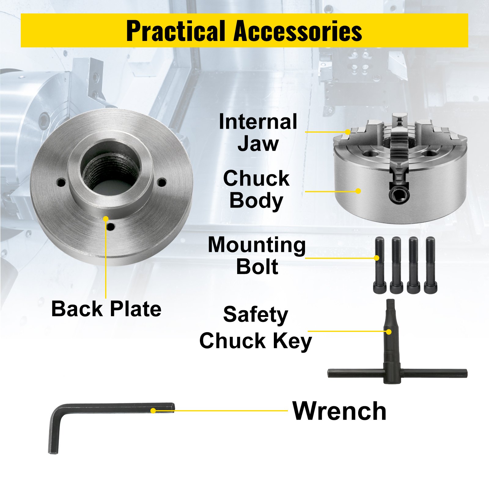 Vevor Accessorio Morsetto Mandrino A 4 Ganasce Mandrino Autocentrante Per Tornio