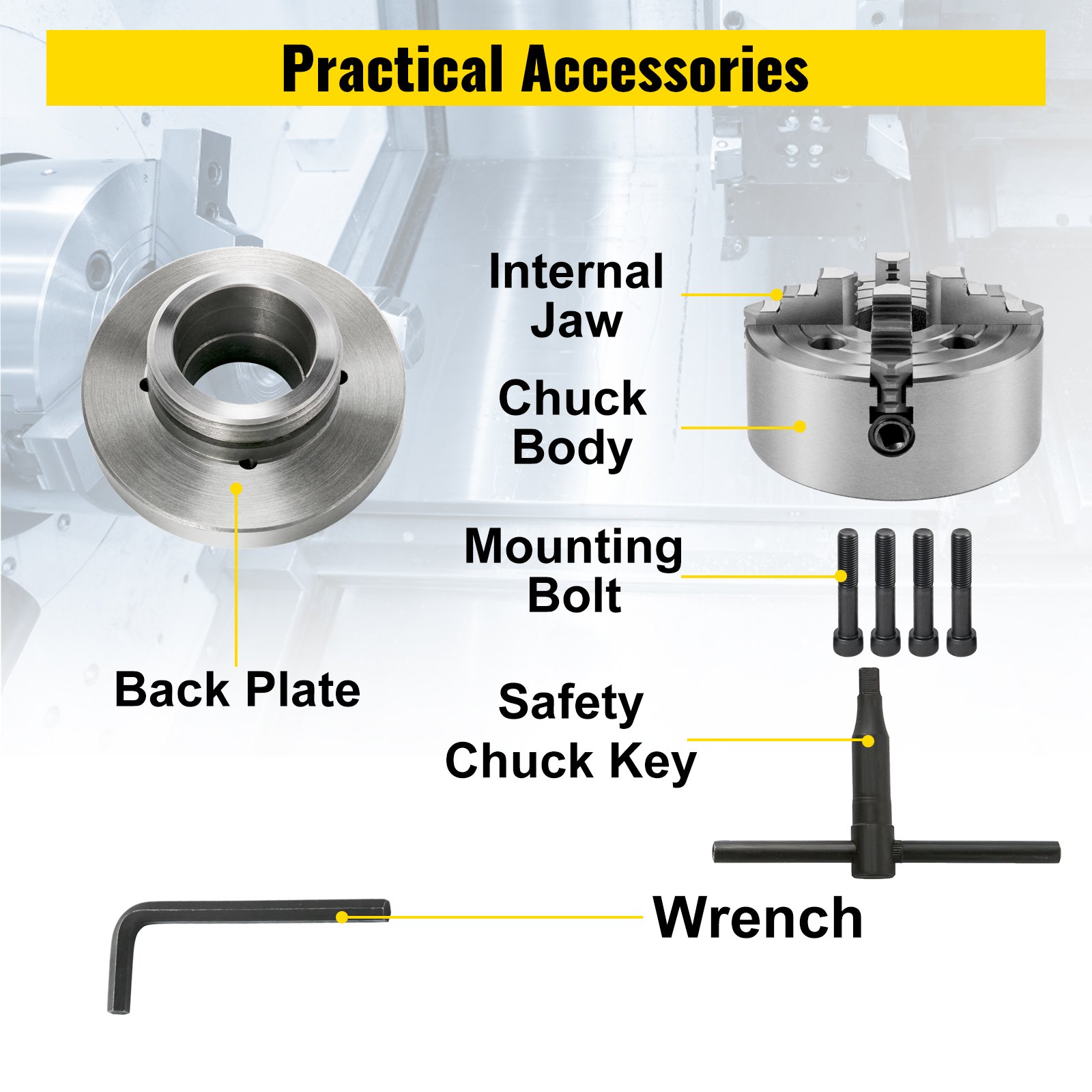 Vevor Mandrino Tornio 160mm Autocentrante A 4 Fresatura Griffe Rettifica L00