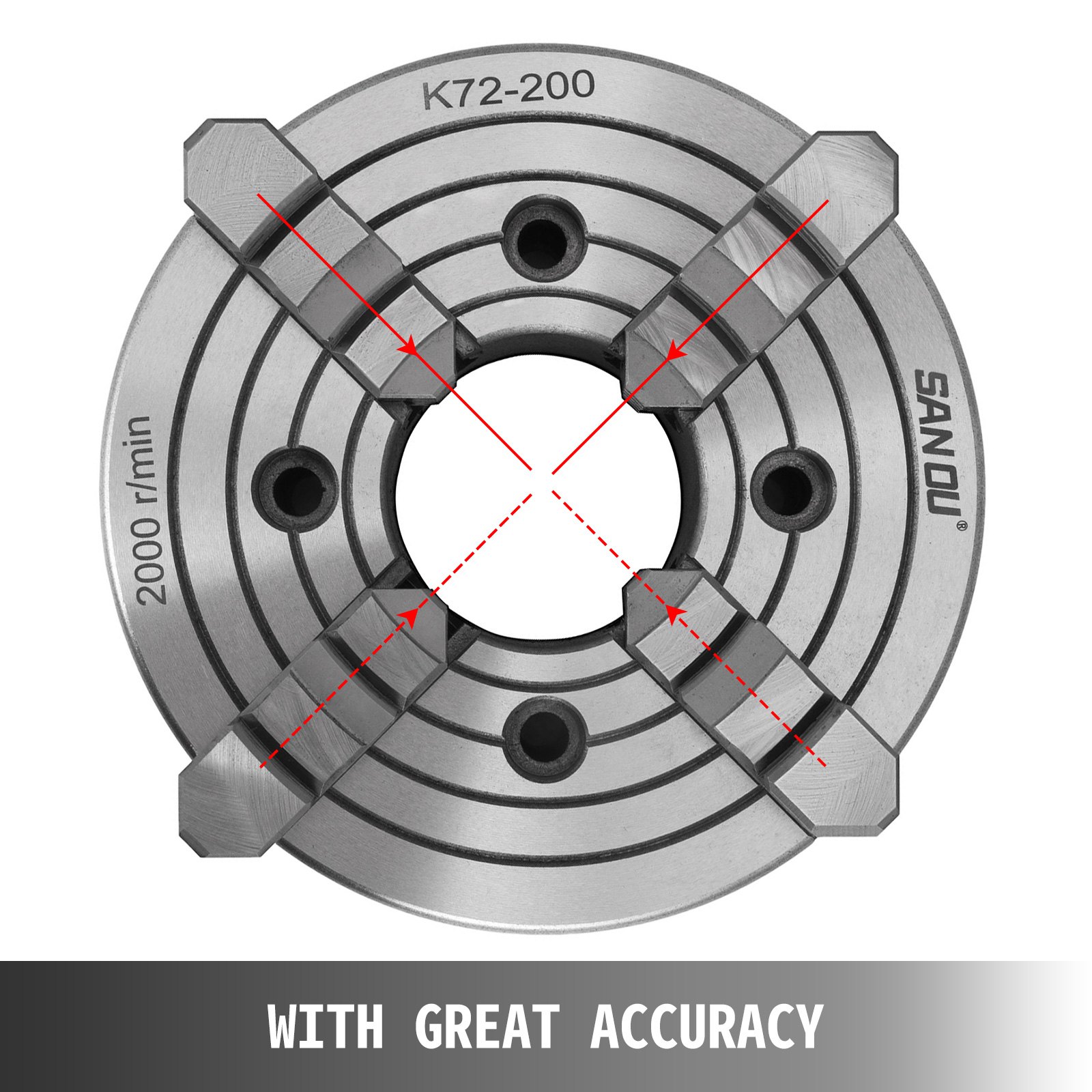 200 Mm autocentrante Per Tornio con 4 Griffe con Ganascia Reversibile K72-200