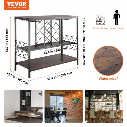 Tavolo Da Bar Industriale 4 Livelli Con Portabottiglie - 120x60x101 Cm, Stile Vintage - Foto 4