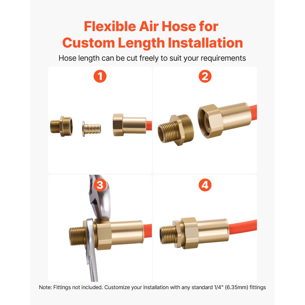 VEVOR Tubo Flessibile dell'Aria, Tubo Ibrido per Aria Compressa Diametro 6,35 mm Lunghezza 7620 cm Tubi Pneumatici 300 PSI Tre Strati per Auto, Casa, Edilizia, Colore Arancione