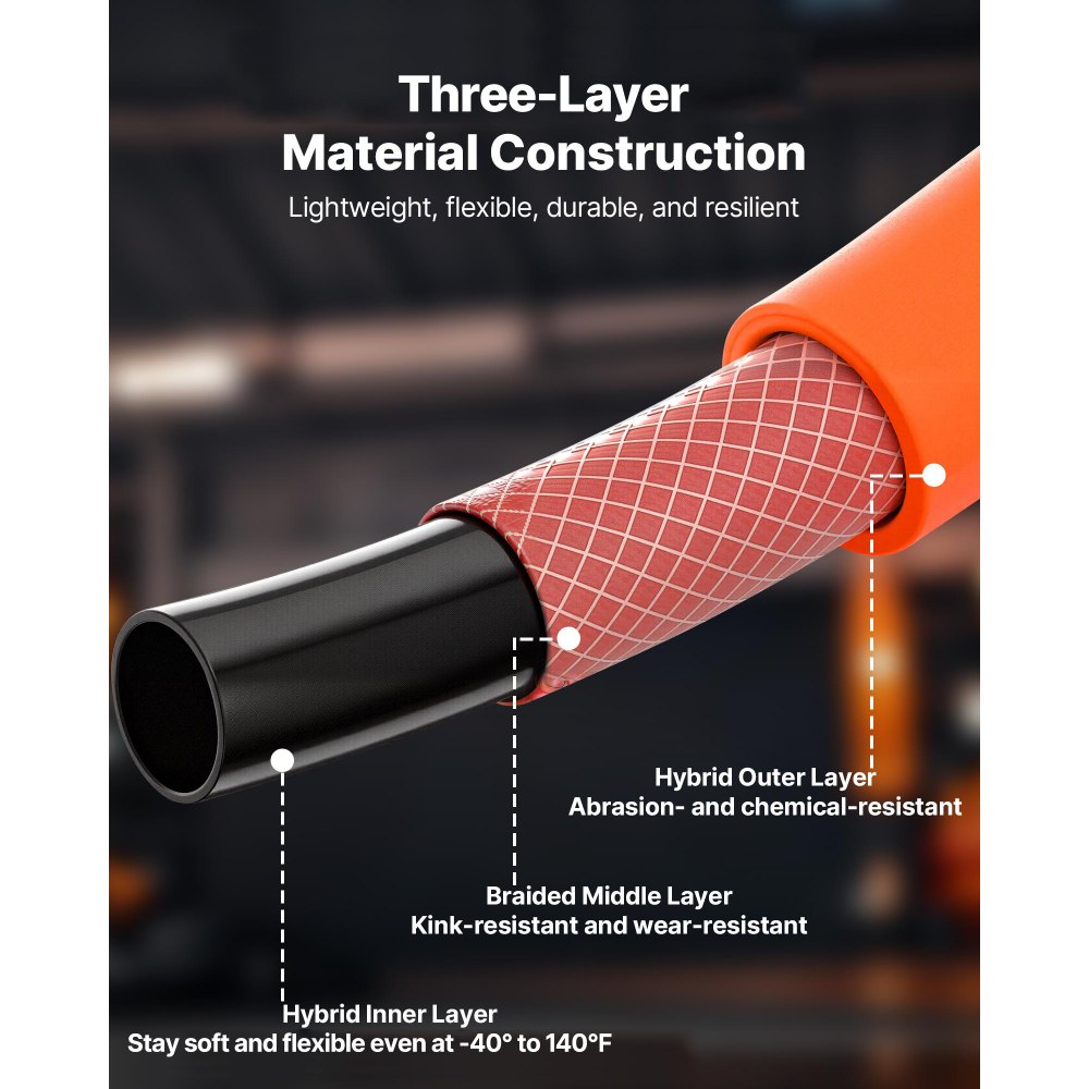 VEVOR Air Hose, 6.35 x 76200mm Hybrid Air Hose, Lightweight, Kink Resistant, Pneumatic Hoses with Three-Layer Hybrid Material for Auto, Home & Building, 300 PSI, All-Weather Flexibility, Orange