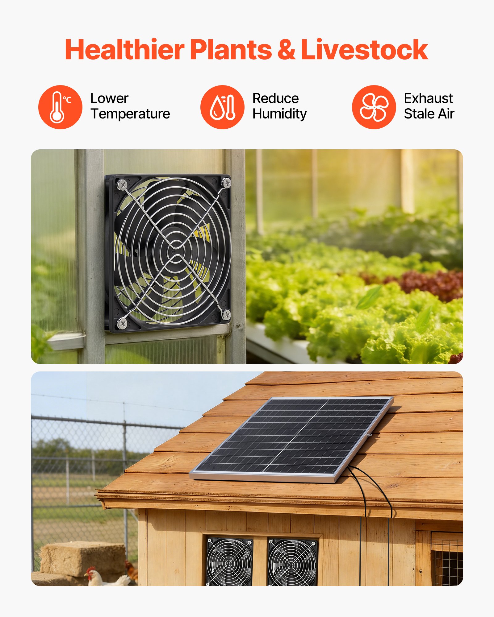 VEVOR Ventilatore ad Energia Solare per Scarico d'Aria, Ventola con Pannello Solare 30 W 2 Ventole Velocità di 2668 giri/min, Ventilatore per Circolazione d'Aria per Serra Pollaio, Impermeabile IP65