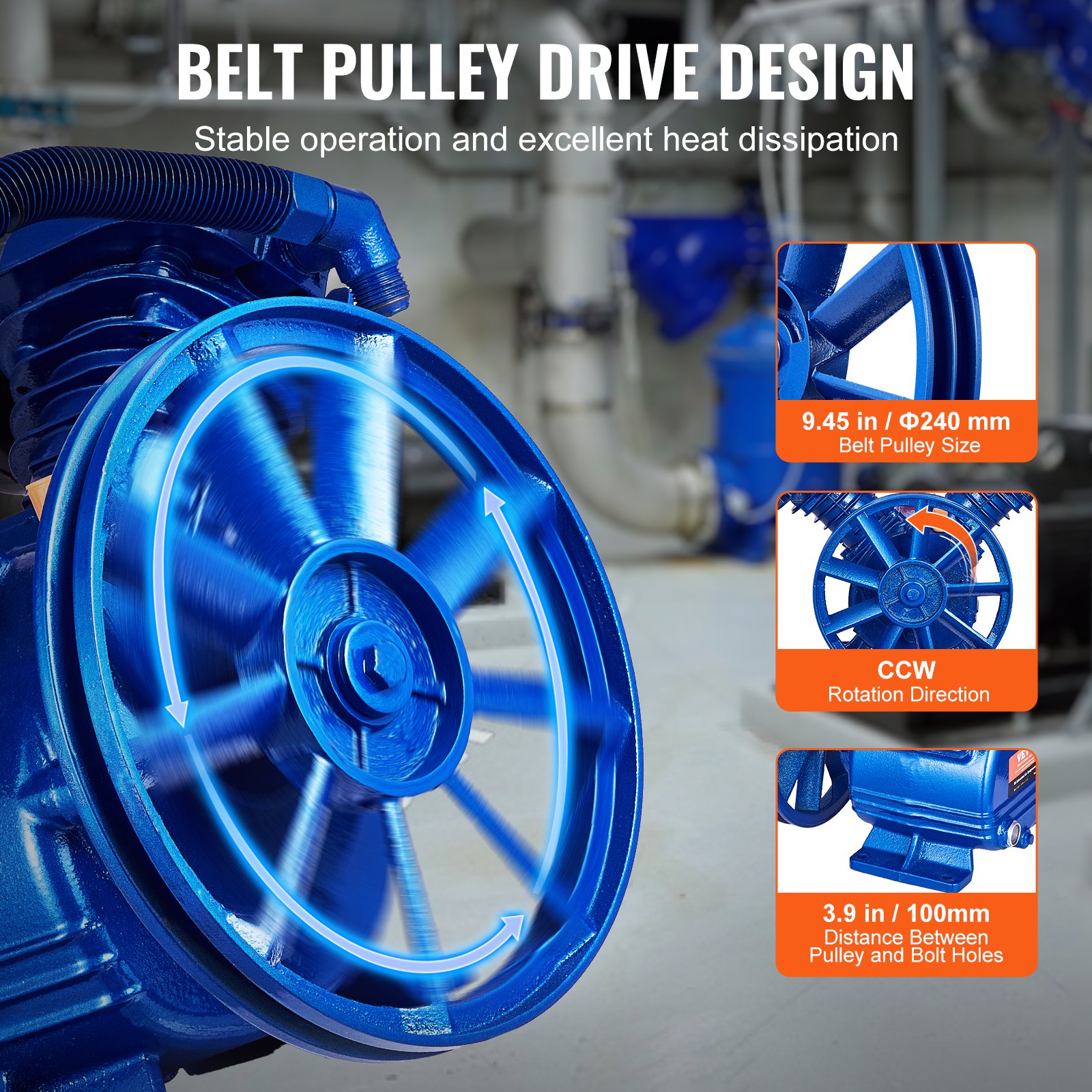 VEVOR Testa Pompa del Compressore d'Aria Potenza 3 HP Testa della Pompa a Pistone del Compressore d'Aria 2 Cilindri Lubrificata a Olio Testa Pompa Tipo V Pressione Massima 116 PSI Flusso 177L/min