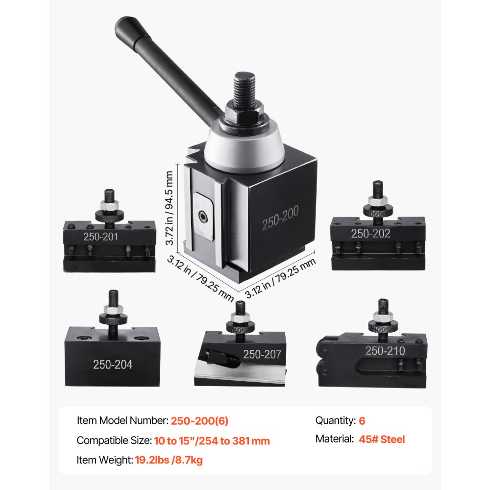 VEVOR Quick Change Tool Holder Set, 6-piece, tool holder for mini lathes and metal lathes with a swing diameter of 254 to 381 mm, ideal upgrade for your workshop