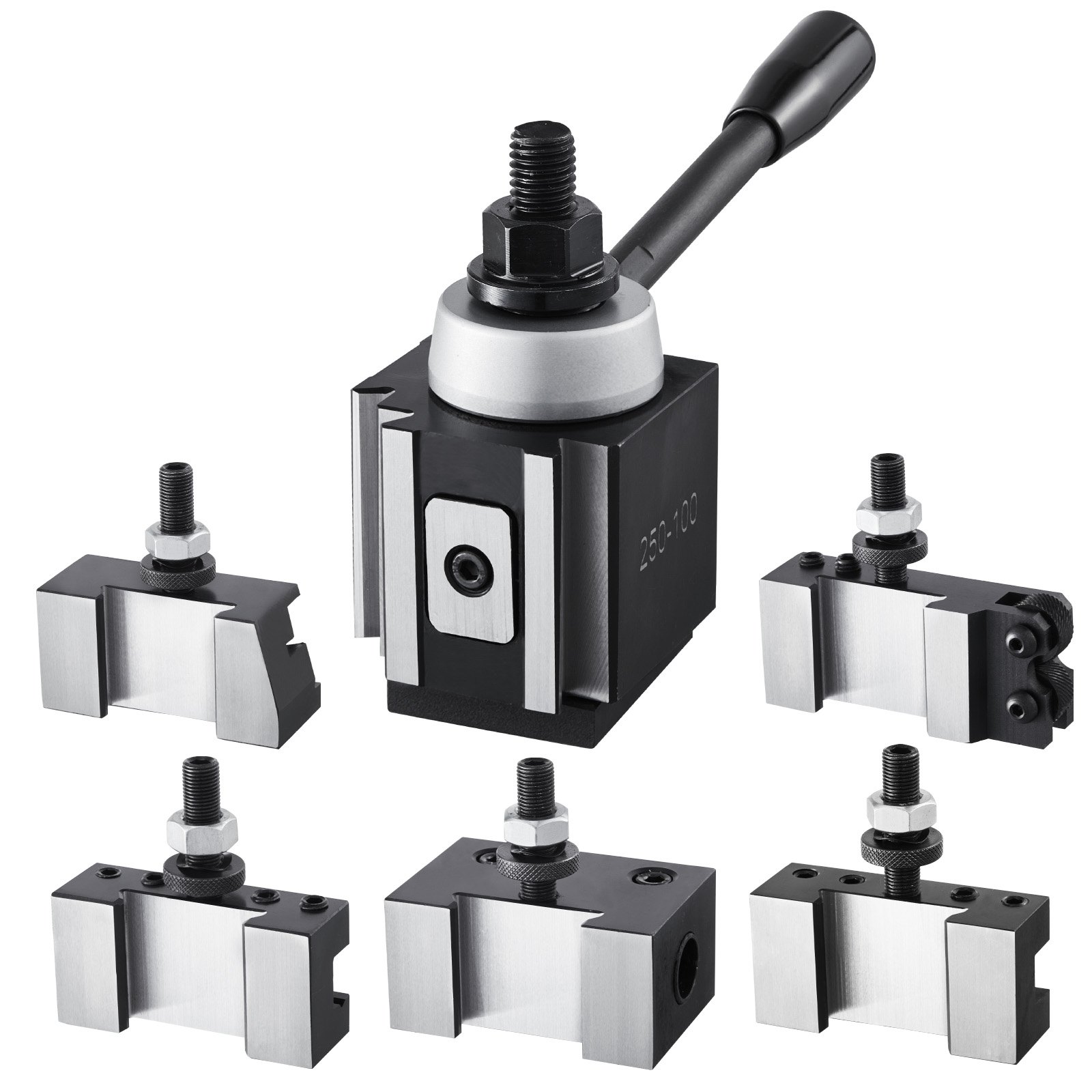 VEVOR Set di Portautensili a Cambio in Acciaio Resistente, 6 Pezzi, Set di Attrezzi a Cambio Rapido, Portautensili a Cuneo per Tornitura, per Torni per Metallo, Oscillazione 152,4-305 mm