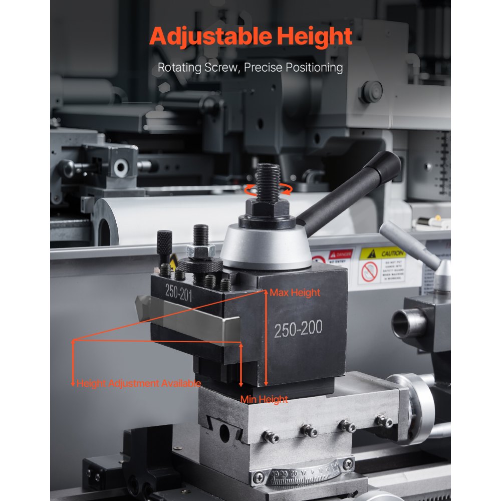 VEVOR Set di Portautensili a Cambio in Acciaio Resistente, 8 Pezzi, Set di Attrezzi a Cambio Rapido, Portautensili a Cuneo per Tornitura, per Mini Torni per Metallo, Oscillazione 254-381 mm