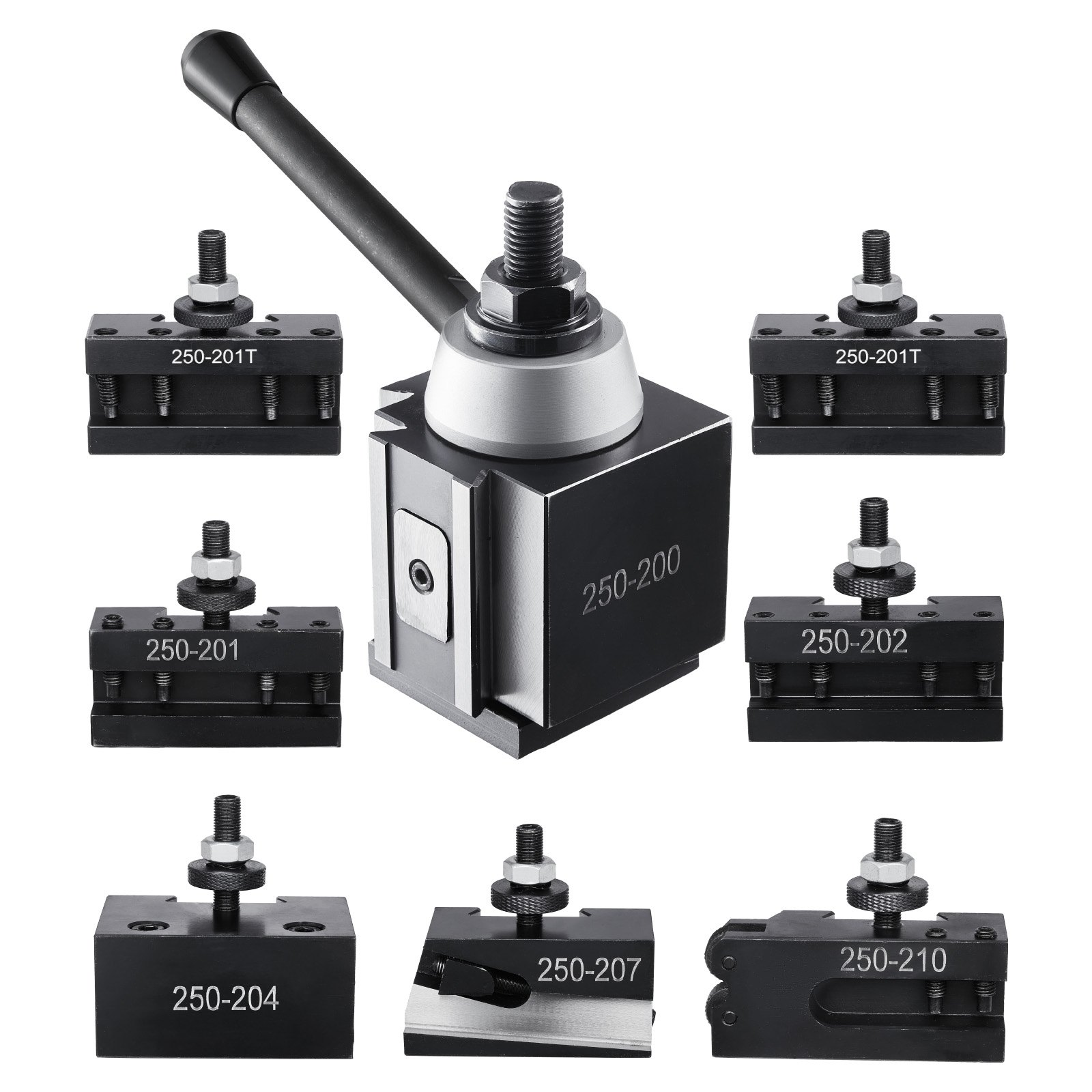 VEVOR Set di Portautensili a Cambio in Acciaio Resistente, 8 Pezzi, Set di Attrezzi a Cambio Rapido, Portautensili a Cuneo per Tornitura, per Mini Torni per Metallo, Oscillazione 254-381 mm