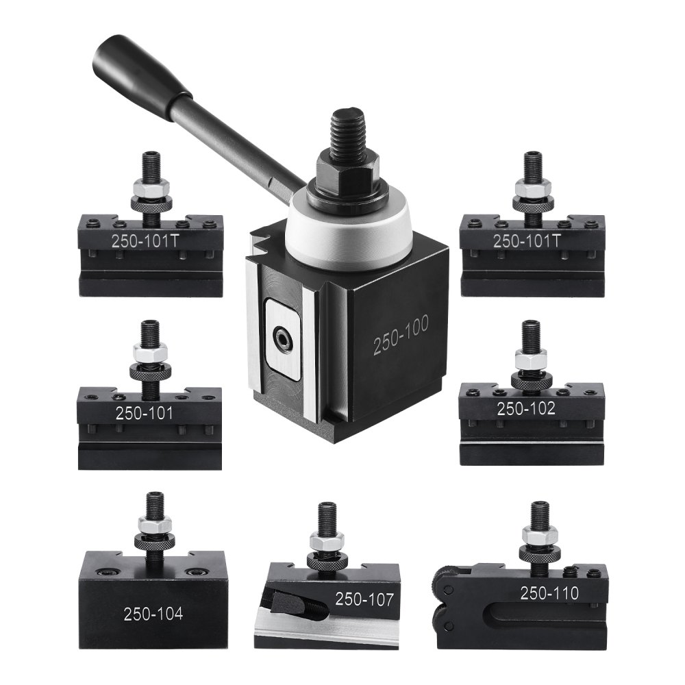 VEVOR Set di Portautensili a Cambio in Acciaio Resistente, 8 Pezzi, Include Portautensili per Tornio, Portautensili a Cuneo per Tornitura, per Mini Torni e Torni per Metallo, Oscillazione 152,4-305 mm