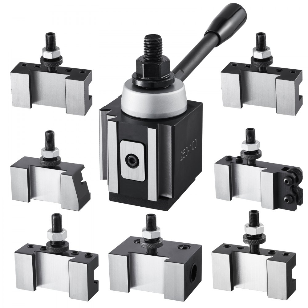 VEVOR Set di Portautensili a Cambio in Acciaio Resistente, 8 Pezzi, Include Portautensili per Tornio, Portautensili a Cuneo per Tornitura, per Mini Torni e Torni per Metallo, Oscillazione 152,4-305 mm