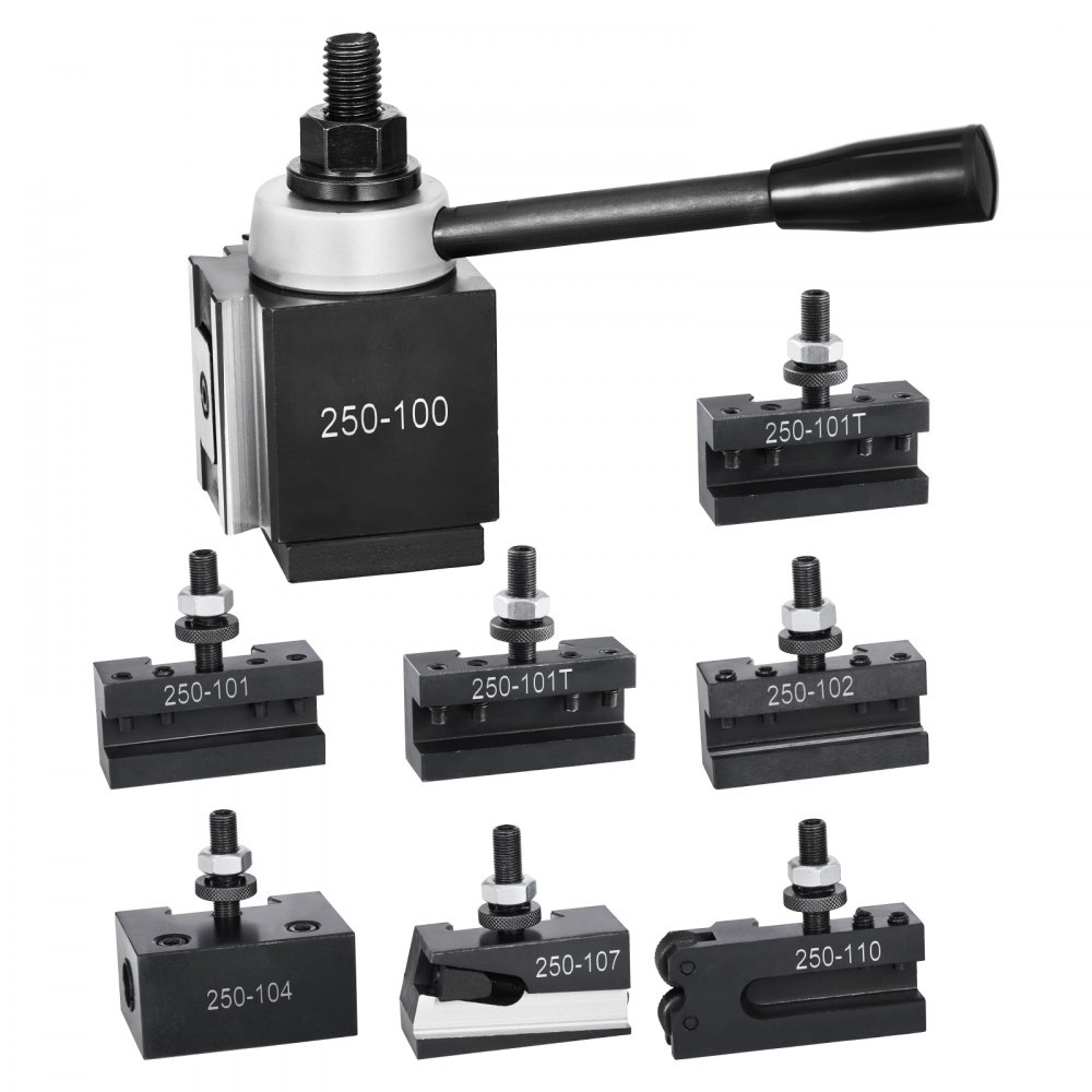 VEVOR Set di Portautensili a Cambio in Acciaio Resistente, 8 Pezzi, Include Portautensili per Tornio, Portautensili a Cuneo per Tornitura, per Mini Torni e Torni per Metallo, Oscillazione 152,4-305 mm