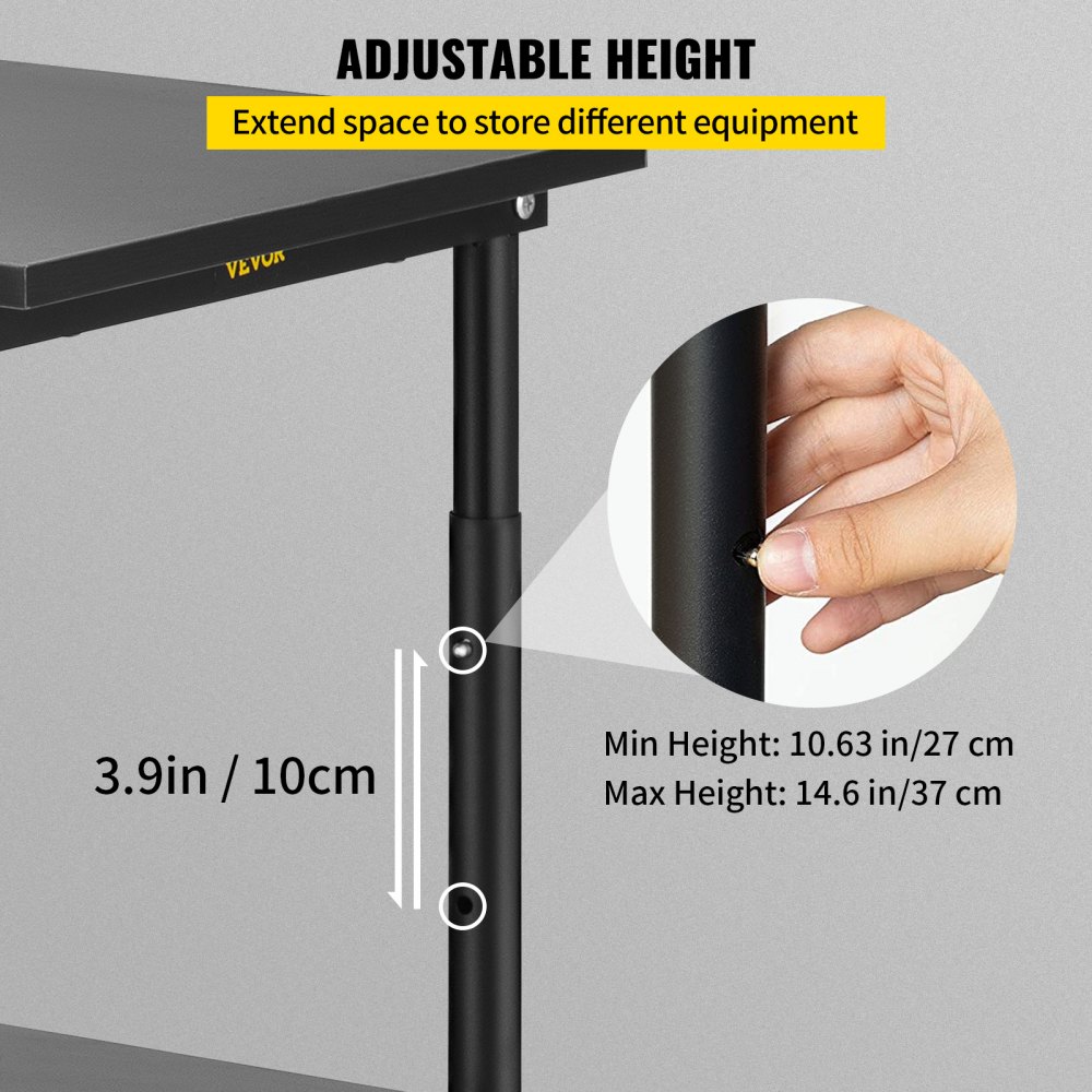 VEVOR Supporto per Stampante in Acciaio e Truciolare, Mobiletto Nero a 3 Ripiani Regolabili da 40+15+15 kg con 4 Ruote, Carrello Mutifunzionale da 48x39x77 cm per Ufficio Soggiorno Cucina Biblioteca