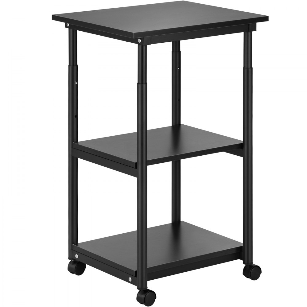 VEVOR Supporto per Stampante in Acciaio e Truciolare, Mobiletto Nero a 3 Ripiani Regolabili da 40+15+15 kg con 4 Ruote, Carrello Mutifunzionale da 48x39x77 cm per Ufficio Soggiorno Cucina Biblioteca