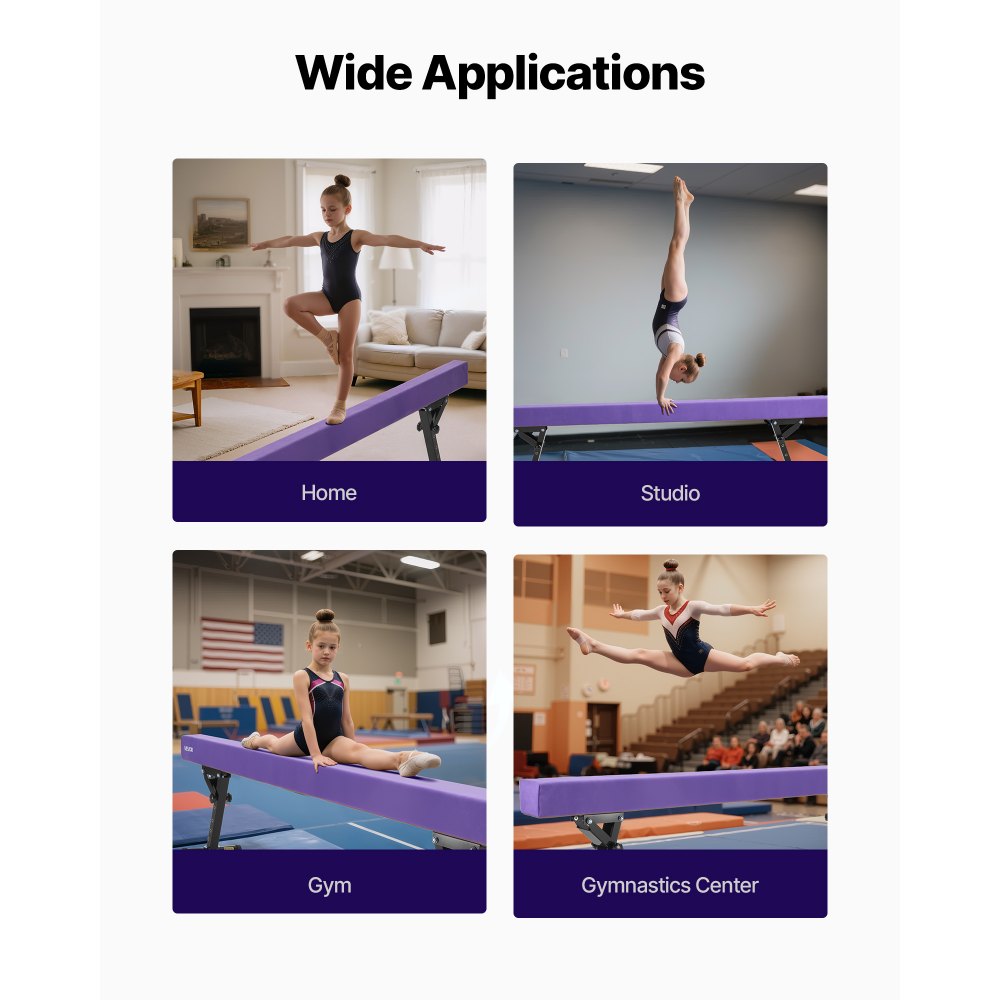 VEVOR Trave di Equilibrio per Ginnastica per Bambini, Altezza Regolabile 241 cm 5 Livelli, Capacità di Carico 158,7 kg, Trave Ginnastica Artistica di Equilibrio per Casa Palestra, Viola