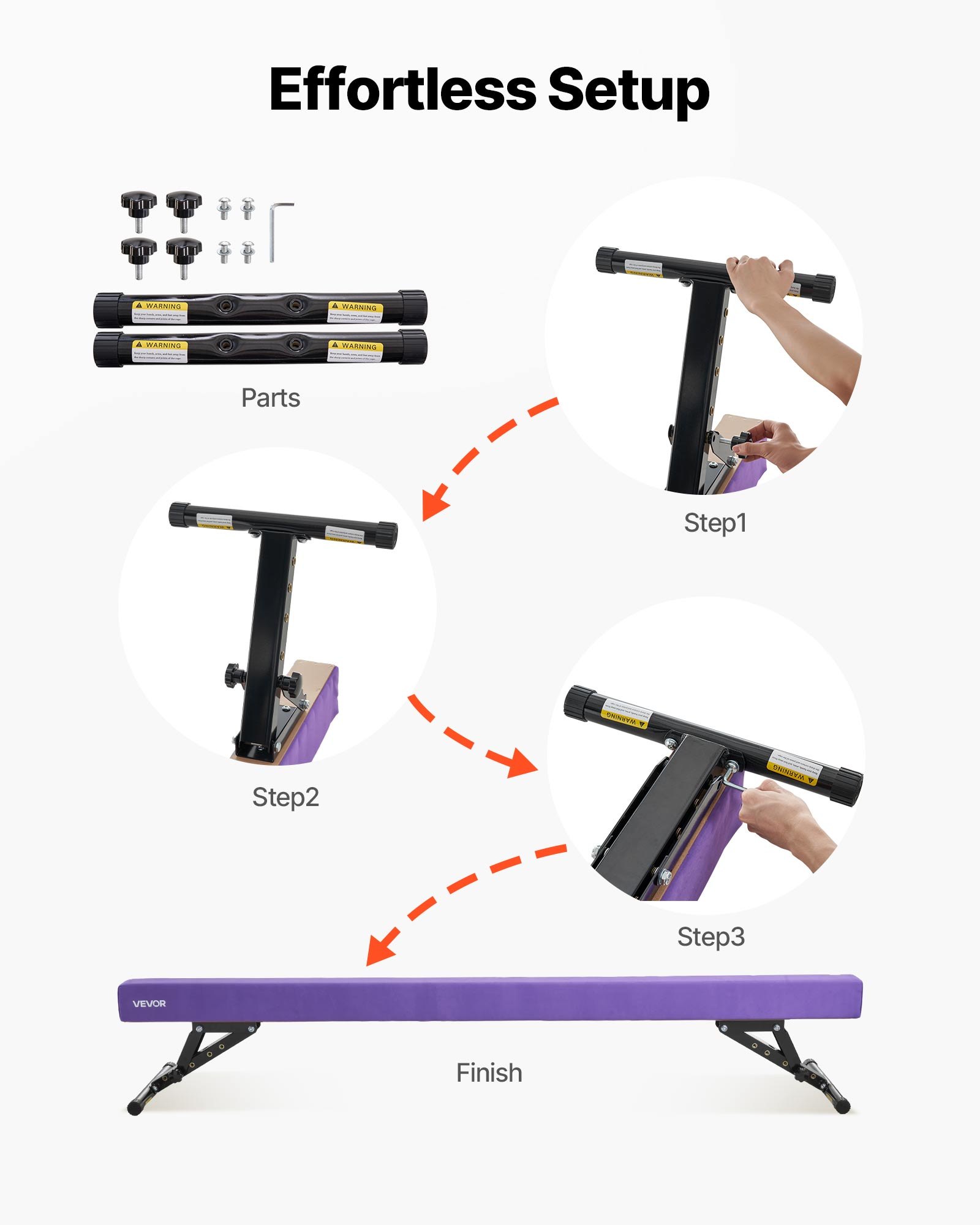 VEVOR Trave di Equilibrio per Ginnastica per Bambini, Altezza Regolabile 241 cm 5 Livelli, Capacità di Carico 158,7 kg, Trave Ginnastica Artistica di Equilibrio per Casa Palestra, Viola