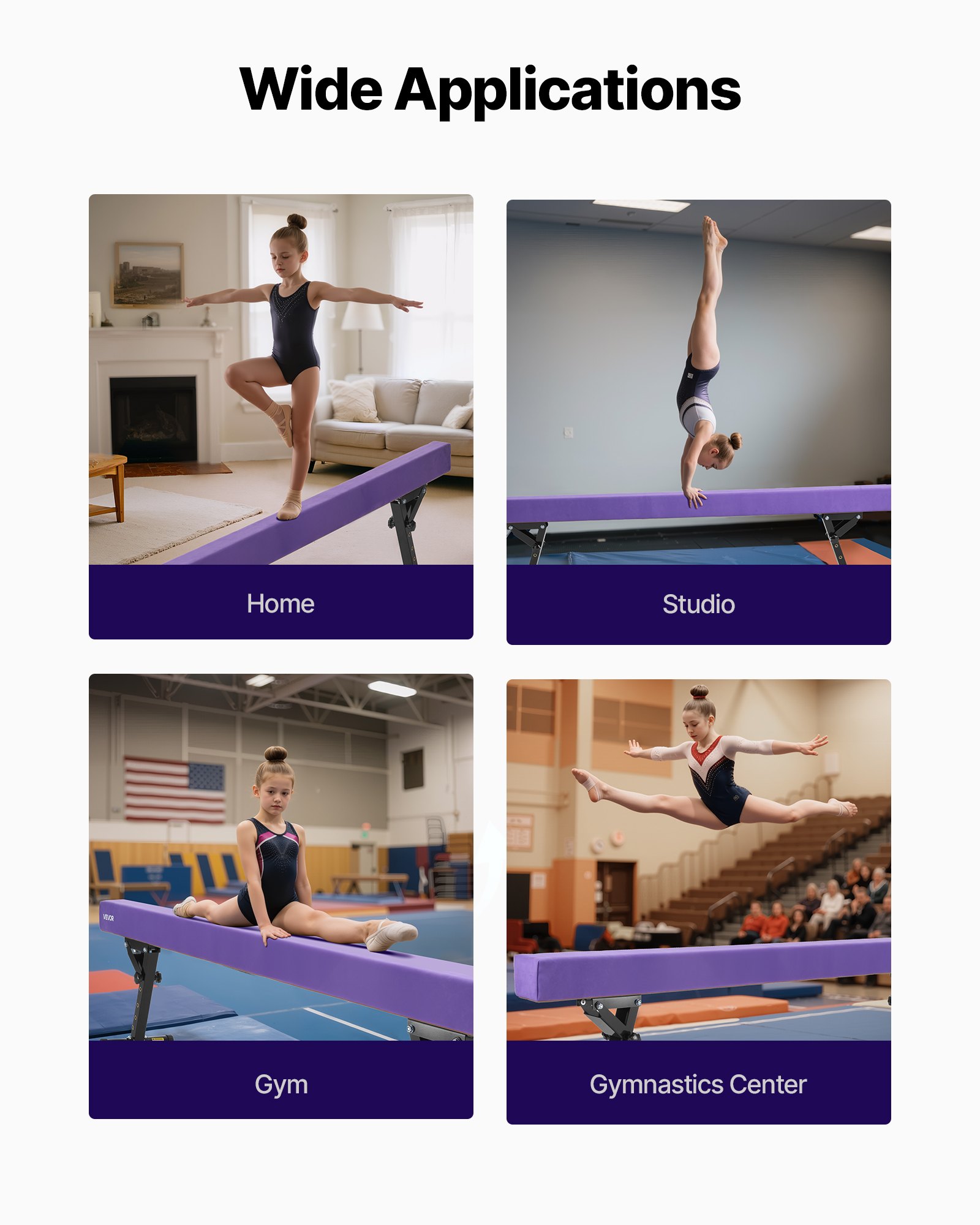 VEVOR Trave di Equilibrio per Ginnastica per Bambini, Altezza Regolabile 241 cm 5 Livelli, Capacità di Carico 158,7 kg, Trave Ginnastica Artistica di Equilibrio per Casa Palestra, Viola