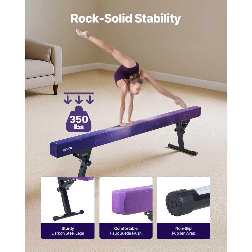 VEVOR Trave di Equilibrio per Ginnastica per Bambini, Altezza Regolabile 241 cm 5 Livelli, Capacità di Carico 158,7 kg, Trave Ginnastica Artistica di Equilibrio per Casa Palestra, Galassia