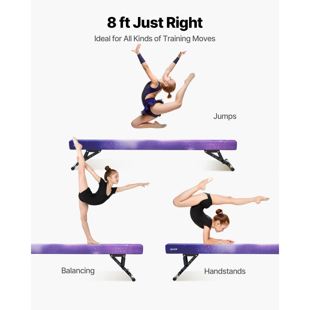 VEVOR Trave di Equilibrio per Ginnastica per Bambini, Altezza Regolabile 241 cm 5 Livelli, Capacità di Carico 158,7 kg, Trave Ginnastica Artistica di Equilibrio per Casa Palestra, Galassia