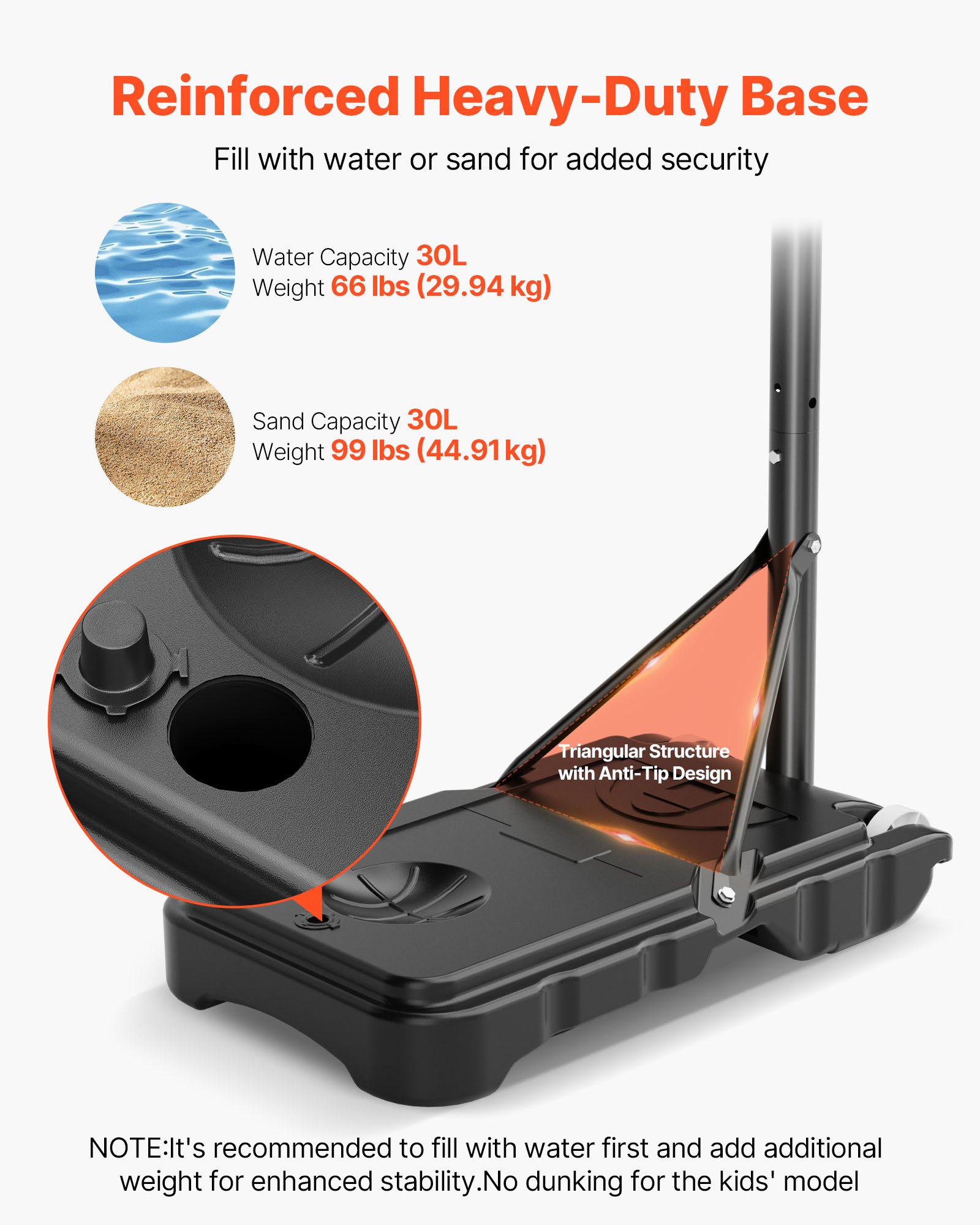 VEVOR Canestro da Basket da Esterno con Piedistallo Regolabile in Altezza Fino a 2,1 m con Ruote e Tabellone in PC da 711,2 mm, Set di Tabelloni, Sistema di Canestro da Basket per Cortili, Piscine