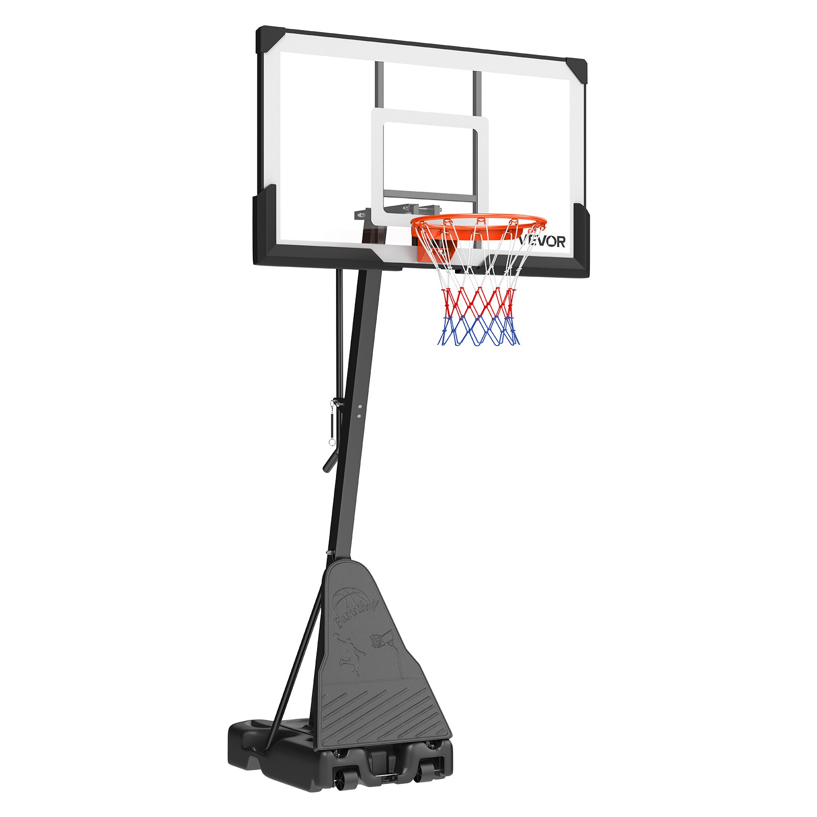VEVOR Canestro da Basket da Esterno con Piedistallo, Altezza Regolabile da 2,3 a 3,05 m con Tabellone in PC da 139 cm, Set di Tabelloni per Sistema di Canestro da Basket per Cortili, Scuole e Parco