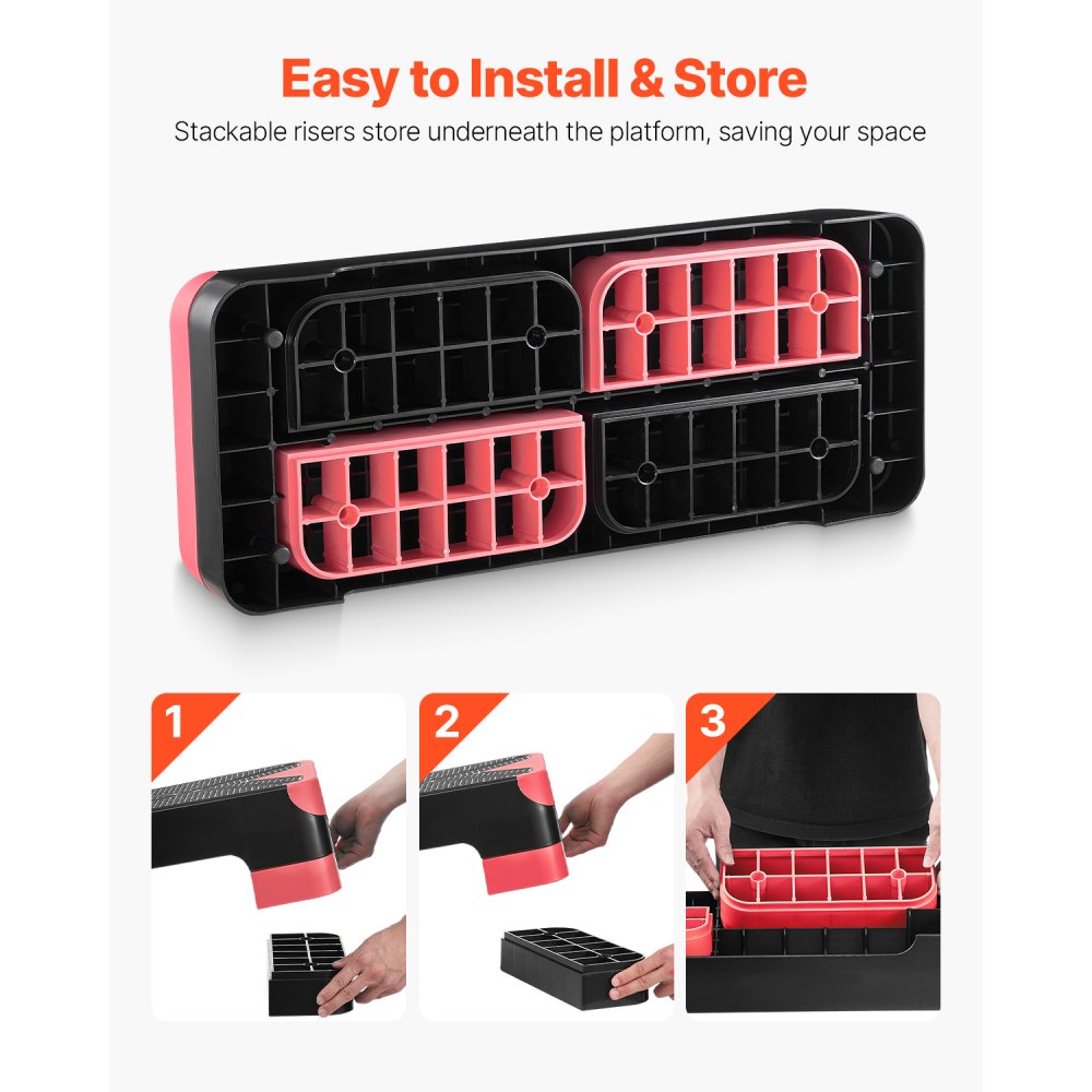 VEVOR Stepper per Esercizi Aerobici Portatile Piattaforma Carico 250 kg per Allenamento a Casa Palestra Altezza Regolabile, Stepper Aerobica Superficie Antiscivolo per Palestra a Casa, Rosso