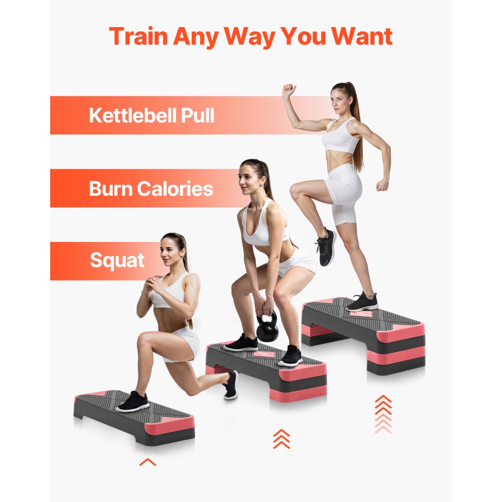 VEVOR Stepper per Esercizi Aerobici Portatile Piattaforma Carico 250 kg per Allenamento a Casa Palestra Altezza Regolabile, Stepper Aerobica Superficie Antiscivolo per Palestra a Casa, Rosso