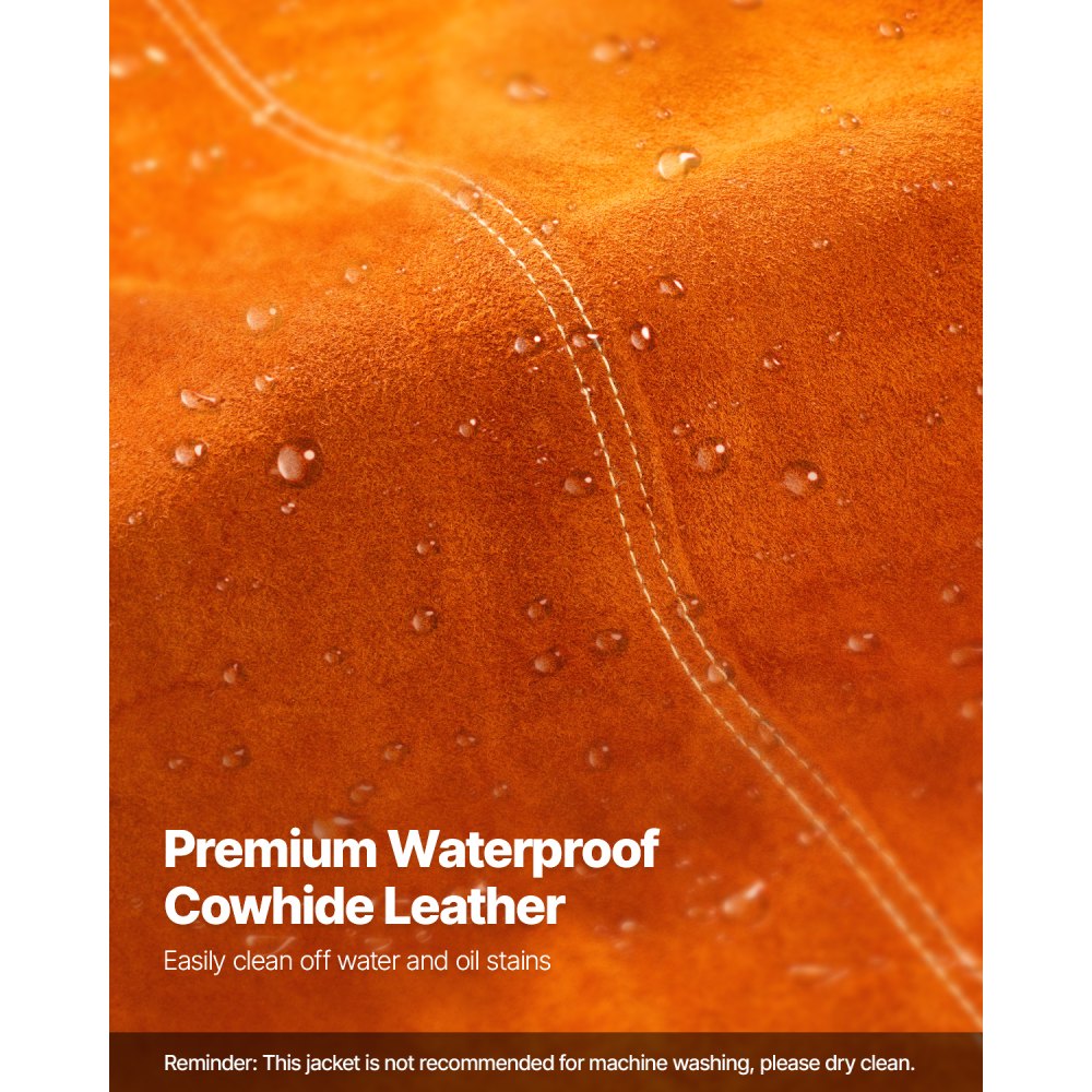 VEVOR Giacca da Saldatore Ignifuga, Taglia XL, Giacca di Sicurezza Impermeabile e Resistente al Calore in Pelle Bovina Resistente con Bottoni automatici, 4 Tasche e Polsini Regolabili per Acciaierie