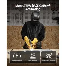 VEVOR Giacca da Saldatura Ignifuga, Taglia M, Giacca di Sicurezza per Saldatura Resistente al Calore, Bottoni Automatici e Tasche, Manica in Pelle di Vacchetta Crosta Resistente, Corpo in Cotone FR
