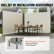 VEVOR Tenda Laterale Retrattile, Schermo Privacy Esterno Giardino Balcone Terrazza 200x600 cm, Frangivista Retrattile Poliestere 180g Impermeabile, UV30+ Paravento Divisorio per Cortile Balcone Beige