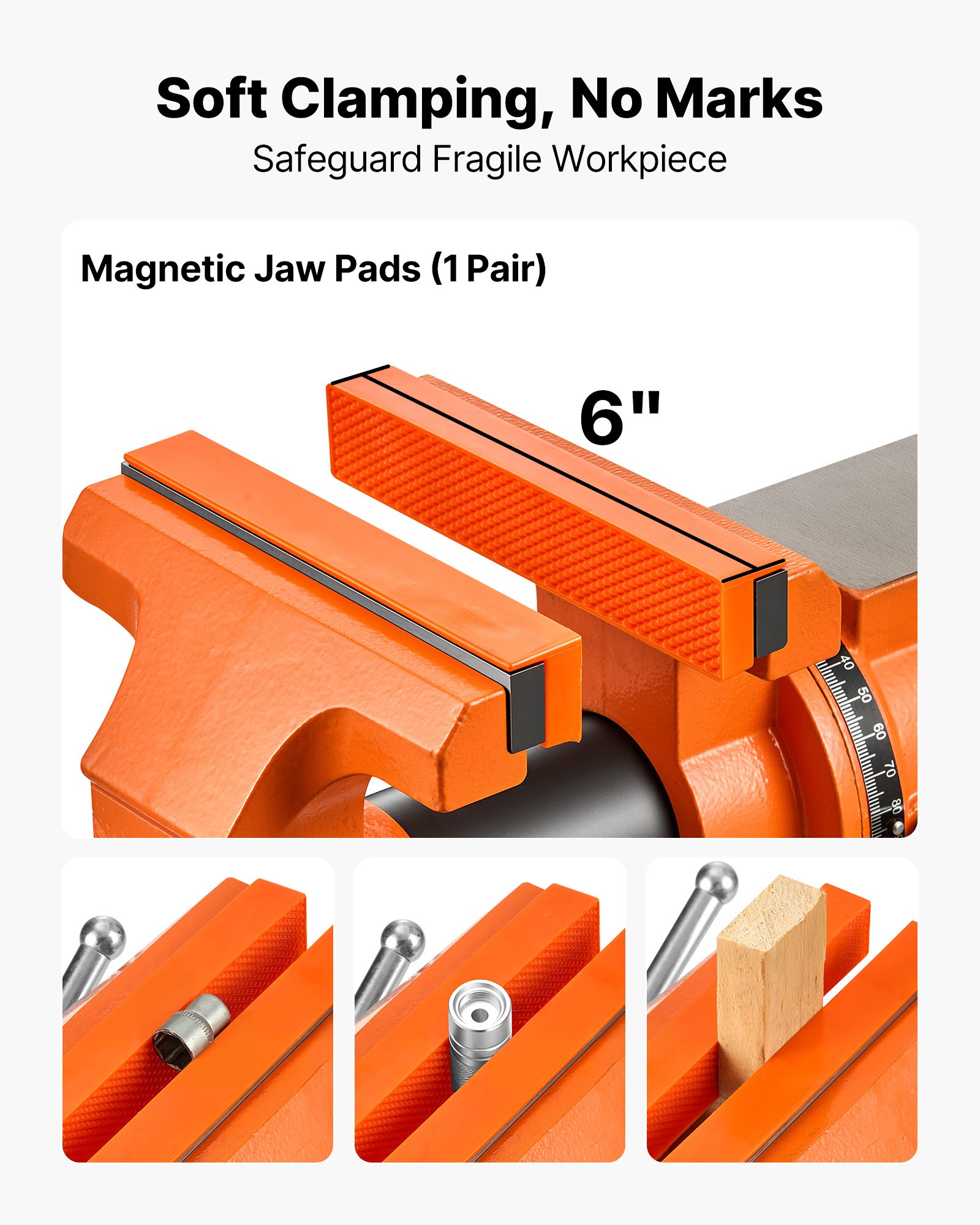 VEVOR Morsa da Banco per Falegnami Larghezza Ganasce 150mm Girevole a 360° Per Lavorazione del Legno Foratura Taglio Tubi, Materiale in Ghisa Sferoidale, Profondità di Gola 71mm Apertura Ganasce 155mm