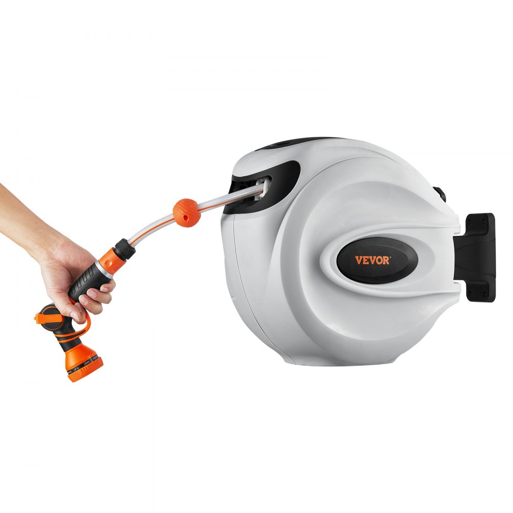VEVOR Avvolgitubo Automatico per l'Irrigazione Lunghezza Bloccabile 20m Diametro Tubo 12mm, Rullo Avvolgitubo Automatico Retrattile Fissaggio a Parete Girevole 180° da Giardino Orto Pulizia Domestica