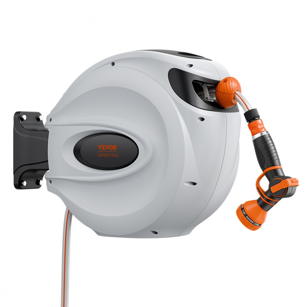 VEVOR Avvolgitubo Automatico Retrattile 35m, Diametro Tubo 12mm, Lunghezza Bloccabile, Fissaggio a Parete Girevole 180°, per Irrigazione Giardino Orto e Pulizia Domestica