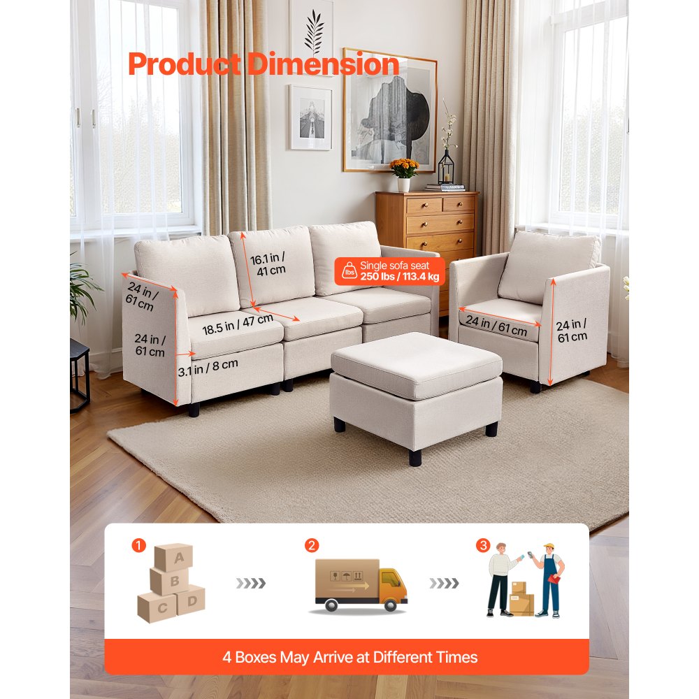 VEVOR Divano Letto Angolare con Contenitore Nascosto, Divano Modulare Imbottito con Schiuma ad Alta Resilienza, 5 Posti con Struttura in Legno Massello per Soggiorno, Camera da Letto, Beige