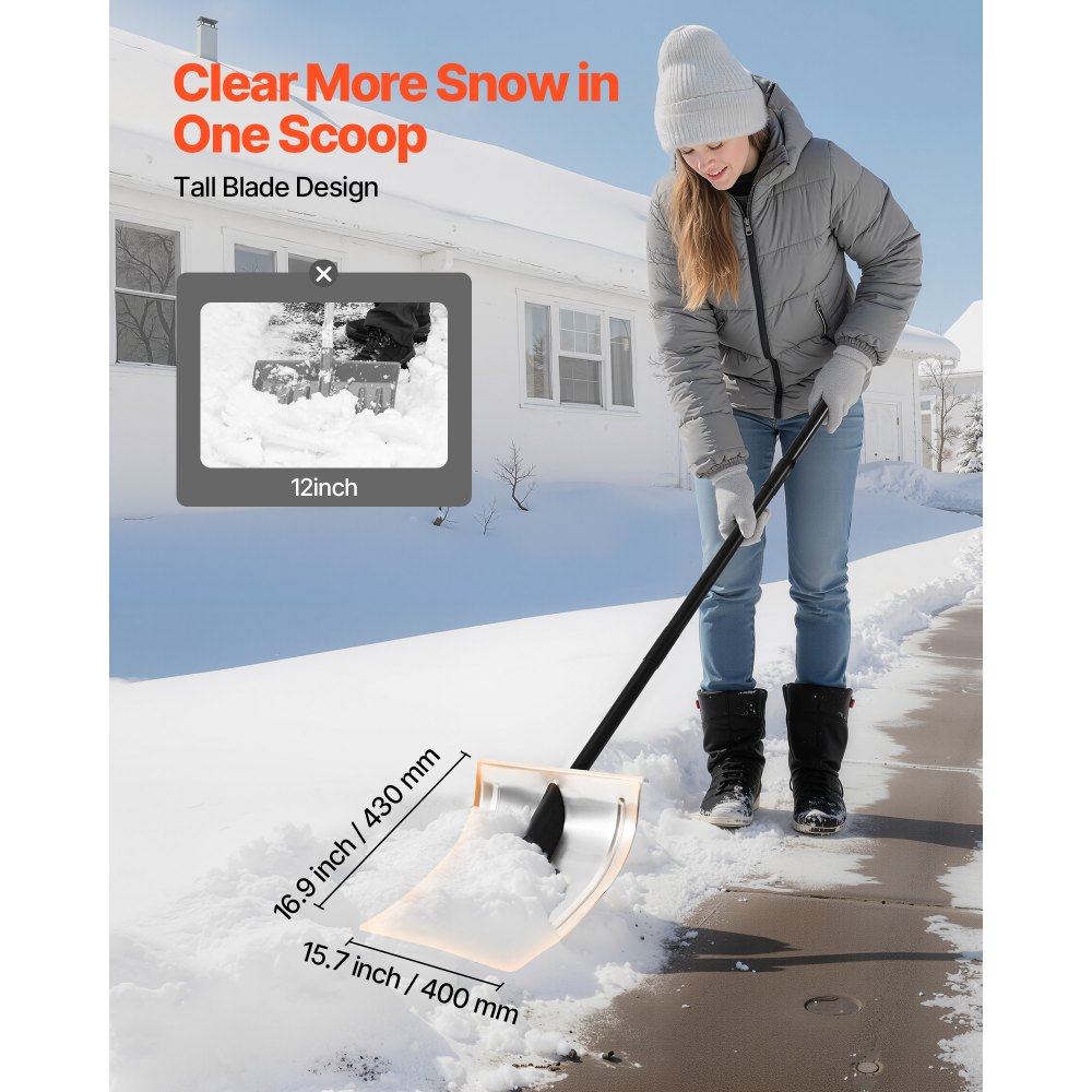 VEVOR Pala da Neve per Vialetto, in Lega di Alluminio Larga 40 cm con Manico a Forma di D, Impugnatura Antiscivolo, Strumento Leggero per la Rimozione per Giardino, Campeggio all'Aperto