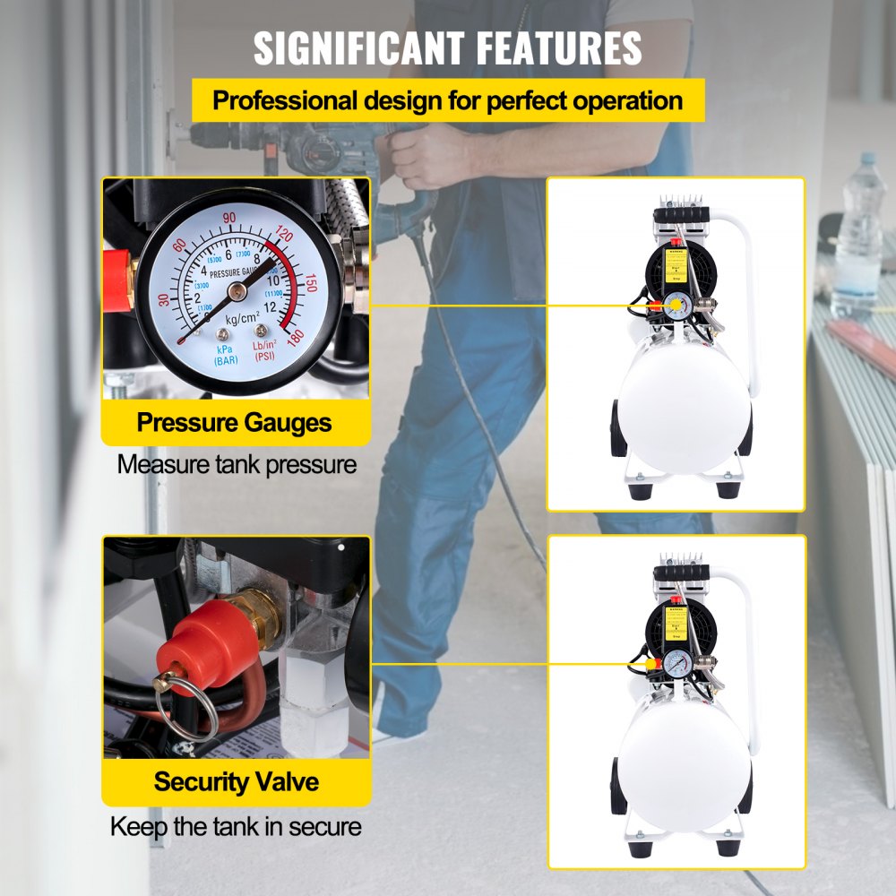 VEVOR Compressori d'Aria da 1,1 HP/850W, Compressore Motore Senza Olio con Serbatoio 18L, Velocità di Rotazione 1440 RPM Compressore Silenzioso per il Gonfiaggio dei Pneumatici, la Pulizia dei Veicoli