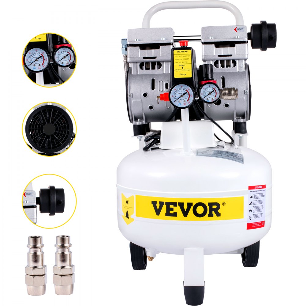 VEVOR Compressori d'Aria da 1HP / 750W Compressore Motore senza olio con serbatoio 25L Velocità di rotazione 1440 giri/min Compressore Silenzioso per il