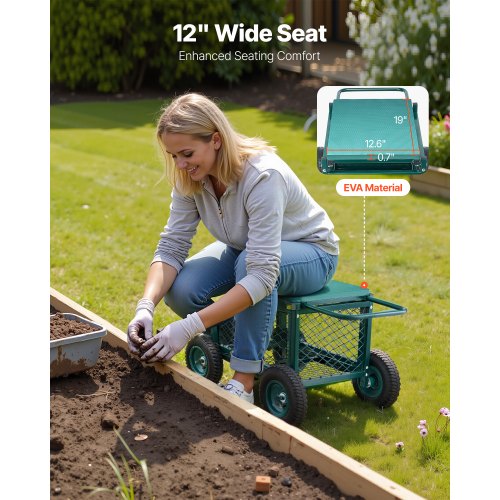 Carrello Da Giardino VEVOR - Portaoggetti Con Sedile, Carico 181kg