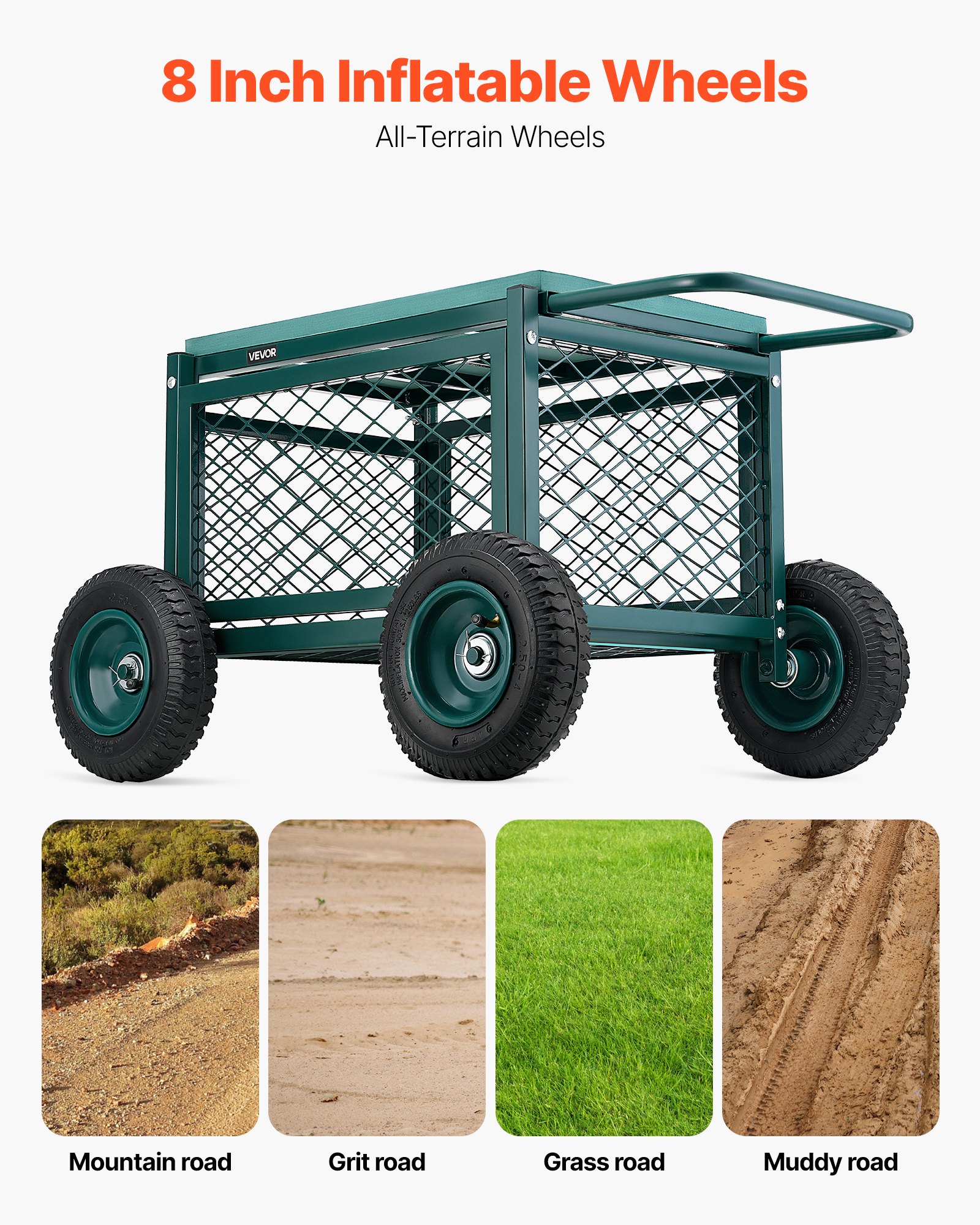 VEVOR Carrello da Giardino con Ruote in PP Contenitore Portaoggetti, Carico max. 181 kg, Sedile da Lavoro Carrello per Giardinaggio, Tosaerba, Piantagione, 760 x 520 x 440 mm