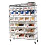 VEVOR Scaffale Portaoggetti Mobile a 7 Ripiani, 26 Contenitori Portaoggetti, Sistema di Scaffalature in Filo d'Acciaio con Ruote, per Garage, Magazzino, Ufficio, Ristorante, Aula, Cucina