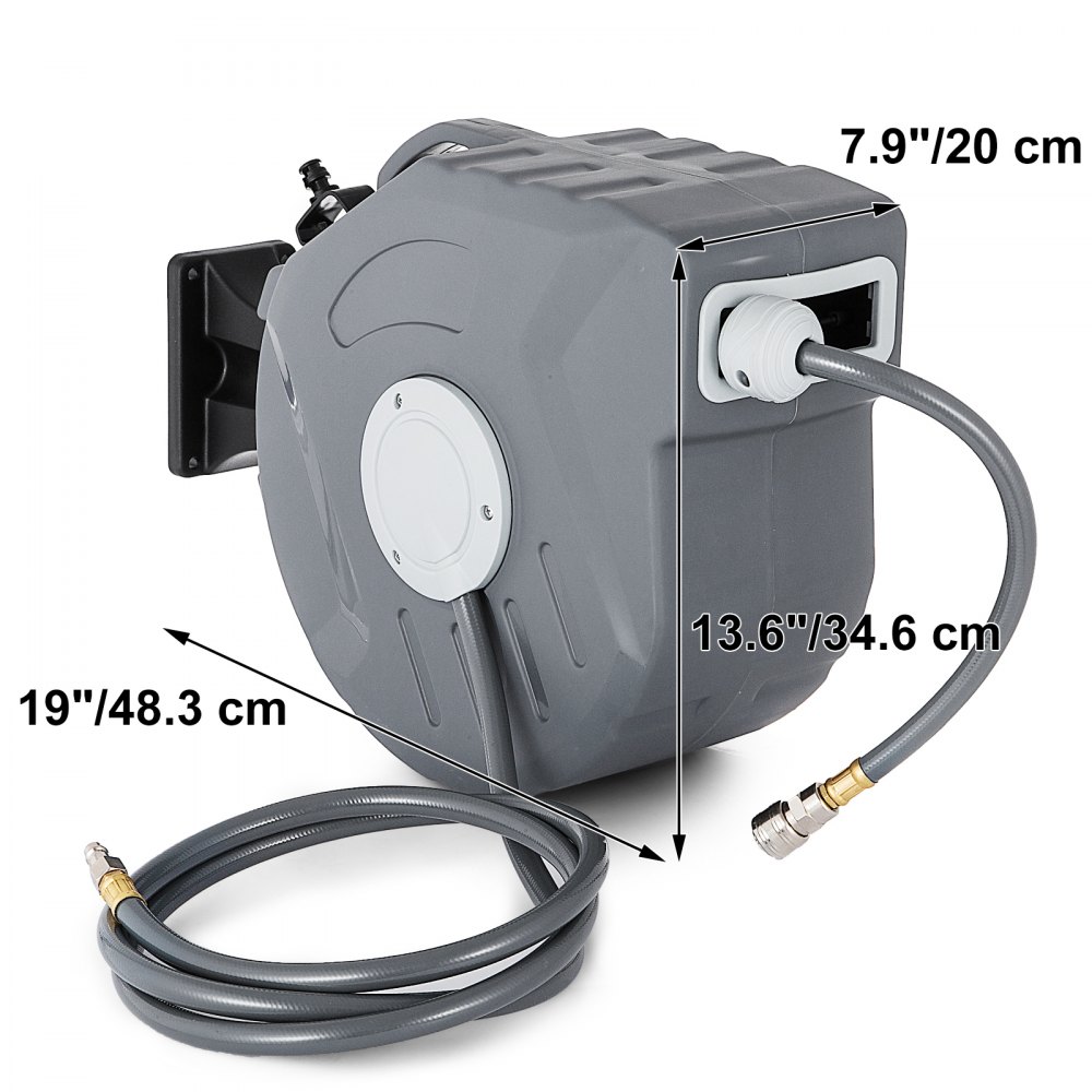 VEVOR Avvolgitubo per Aria Compressa Grigio, 20m Arrotolatore Avvolgitubo con Riavvolgimento Automatico, Montaggio a Parete, Avvolgitubo Retrattile da 66 Piedi, Utensili per Compressori Linea Girevole